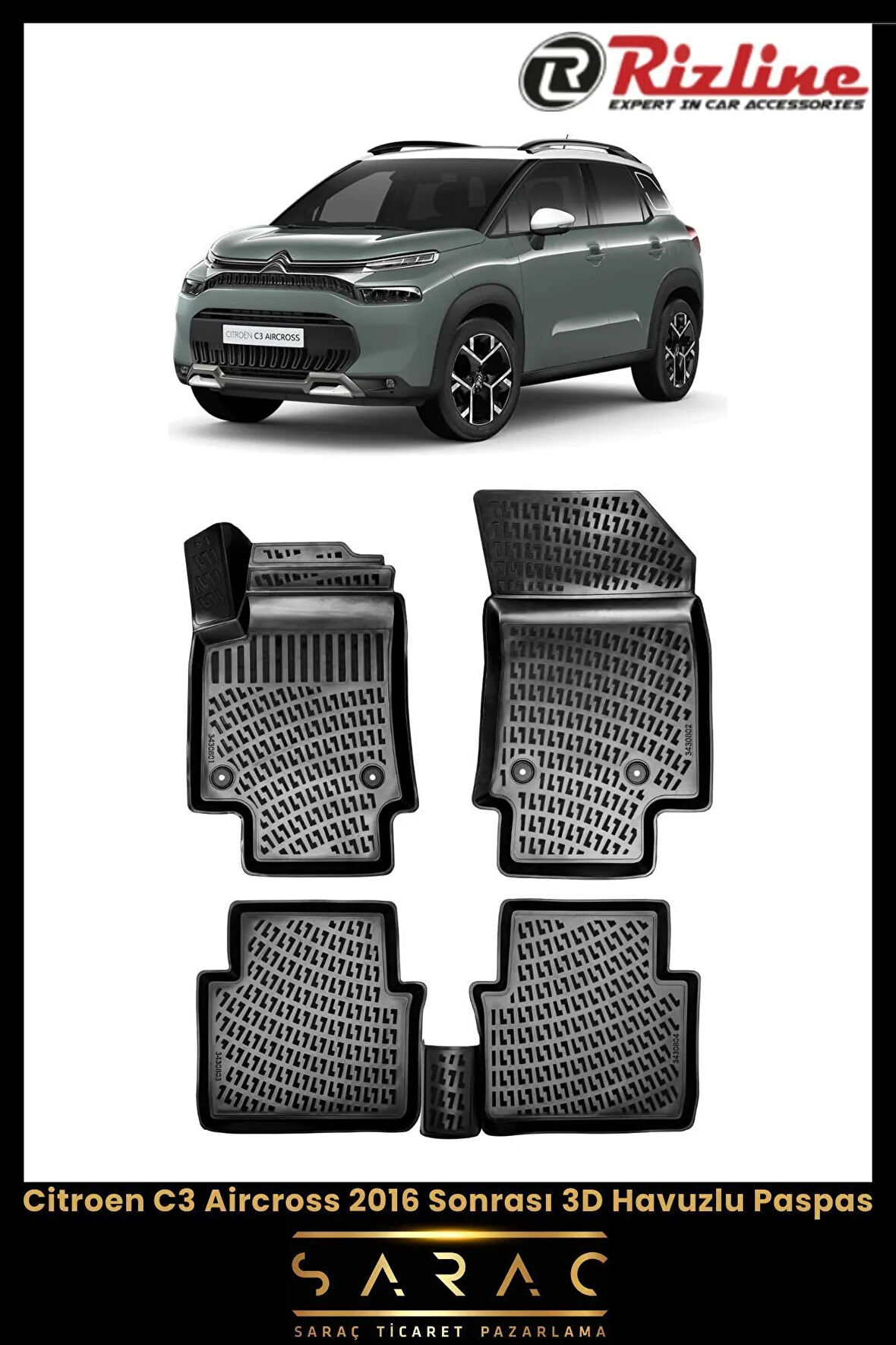 Rizline Citroen C3 Aircross 2018 Model 3D Havuzlu Paspas