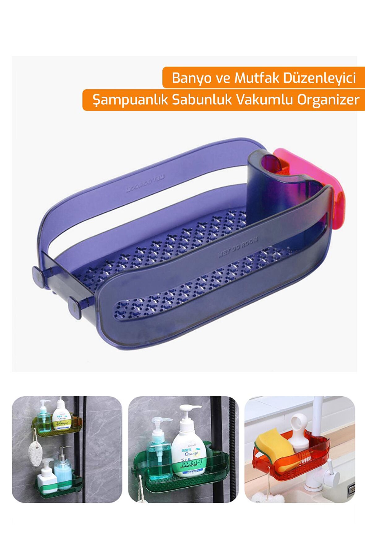 Banyo Ve Mutfak Düzenleyici Şampuanlık Sabunluk Vakumlu Organizer - Mavi