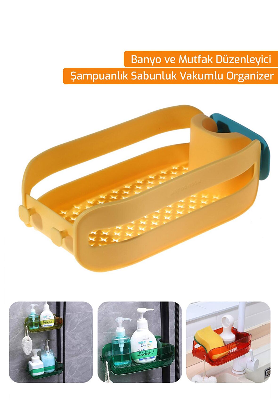 Banyo Ve Mutfak Düzenleyici Şampuanlık Sabunluk Vakumlu Organizer - Turuncu