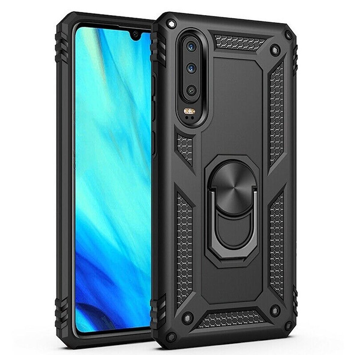 Gpack Huawei P Smart Pro 2019 Kılıf Tank Koruma Vega Standlı Yüzüklü Mıknatıslı