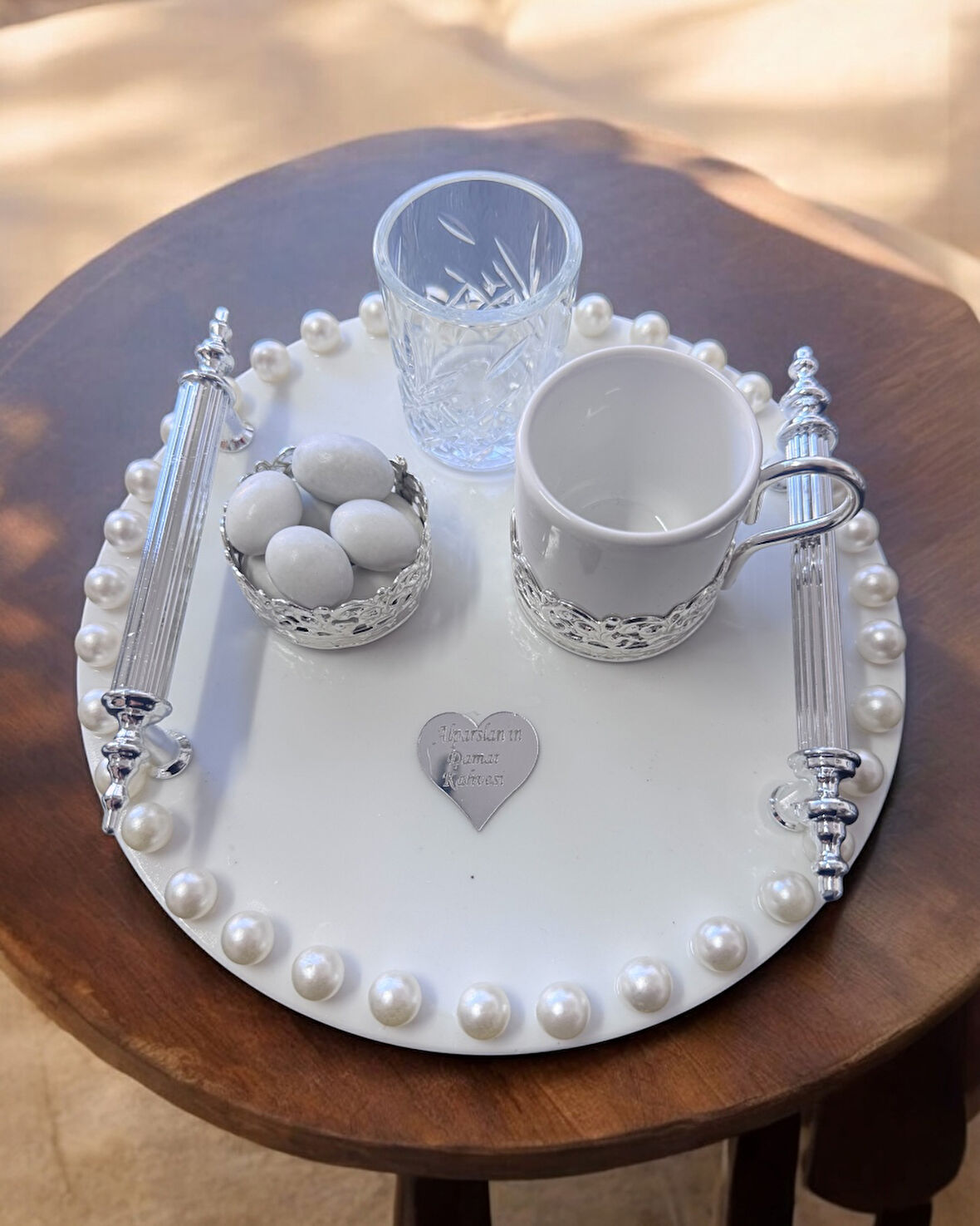 Freya İncili Gümüş Söz Kahve Tepsisi