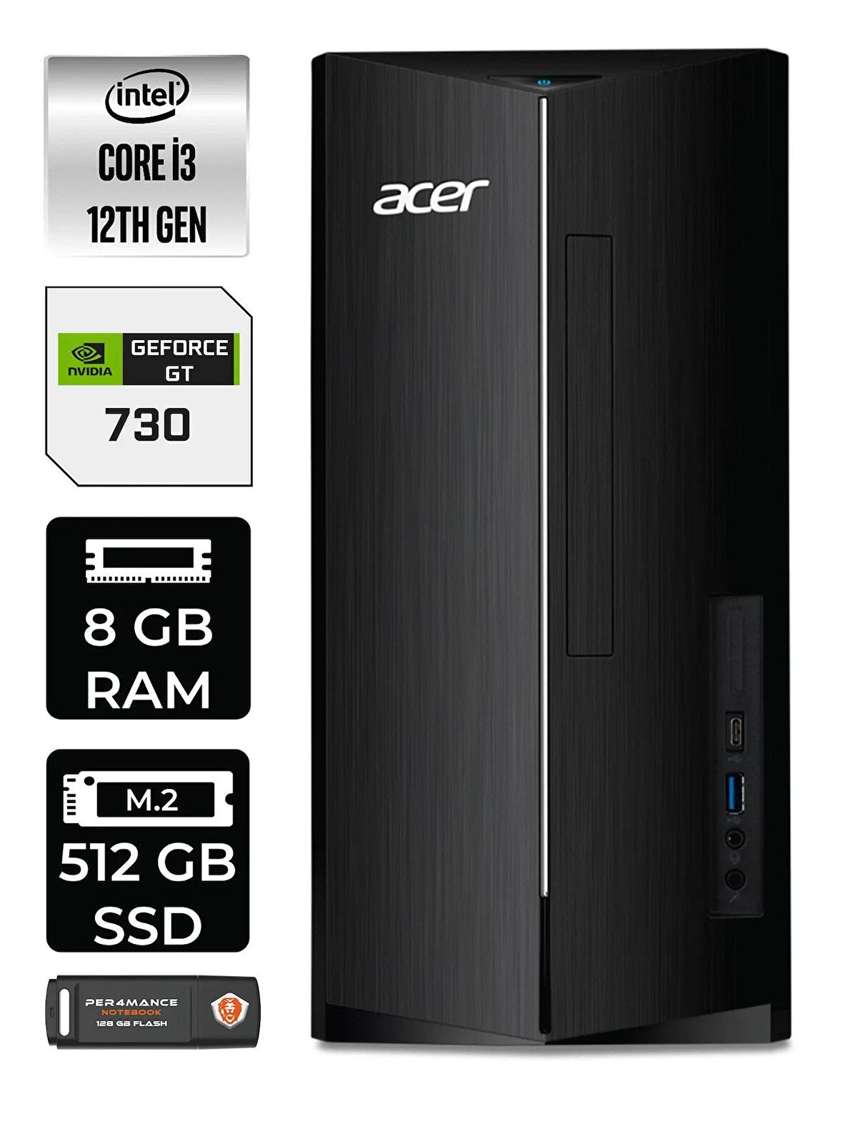 Lenovo NEO 50T i3 12100 8GB RAM 512GB SSD RX550/4GB FDOS 11SC001ATX MASAÜSTÜ PC & PER4 BELLEK