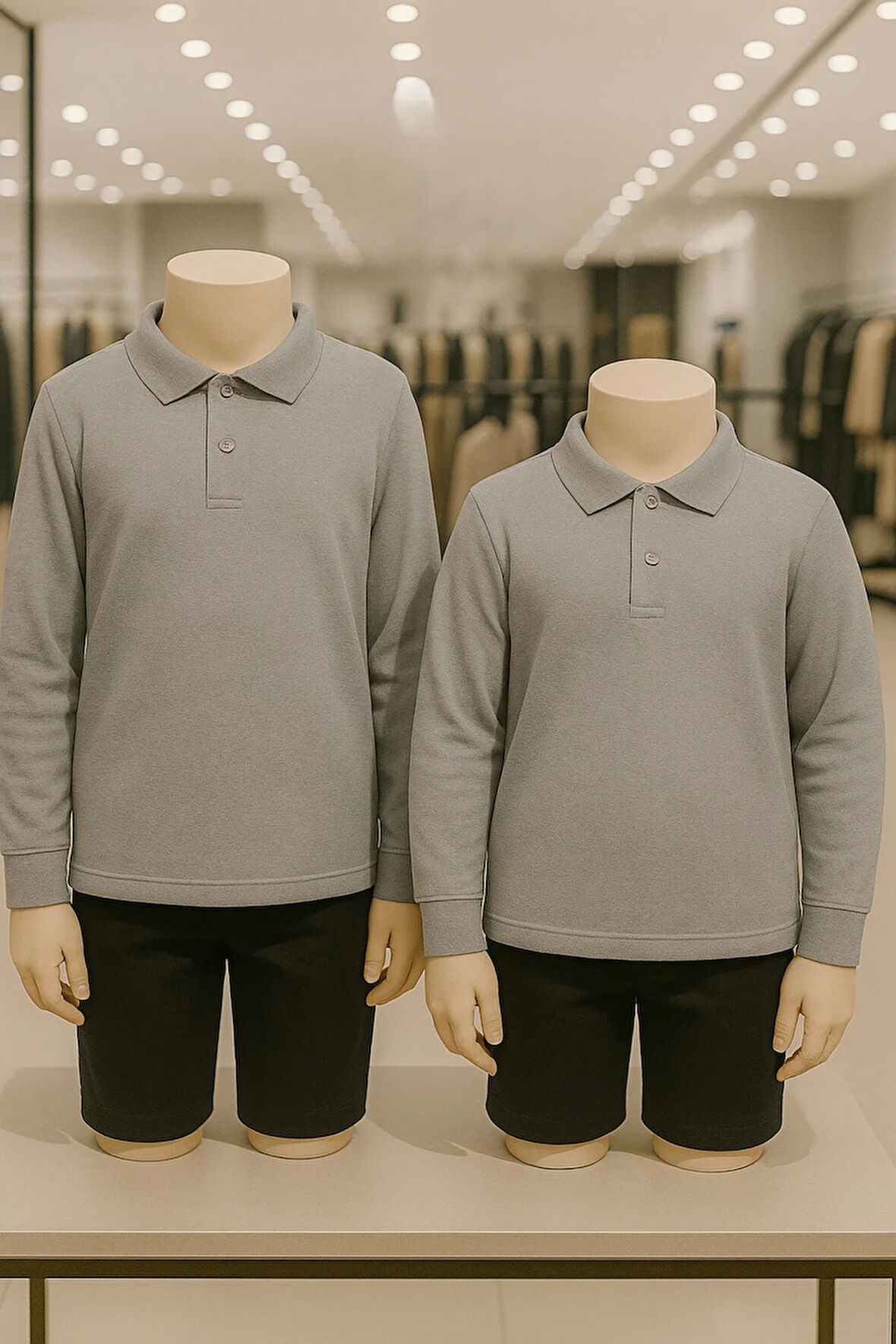 %100 Pamuk 2 Adet Uzun Kollu Polo Yaka Tişört LL.DIC.IN1.002