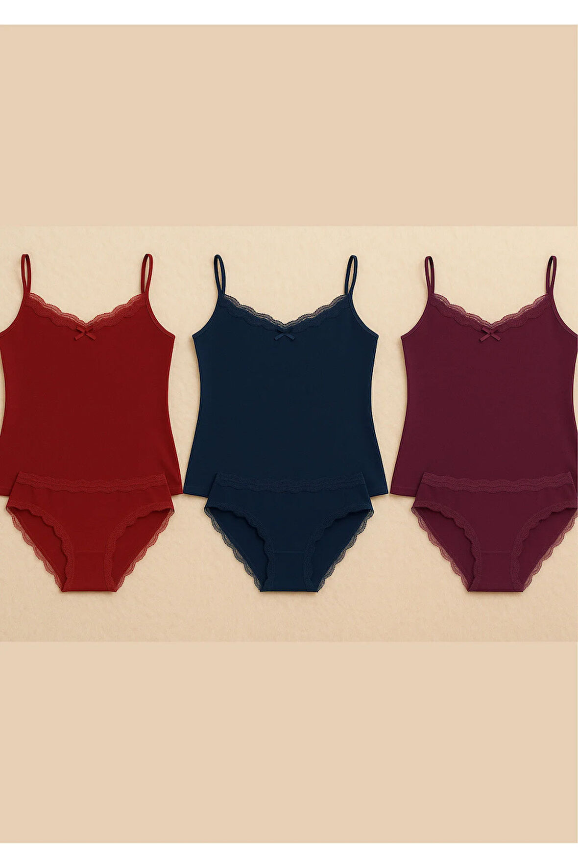 Kadın Giyim Dantel Detaylı 3 Adet 2'li Penye Takım LL.K63.O033.001