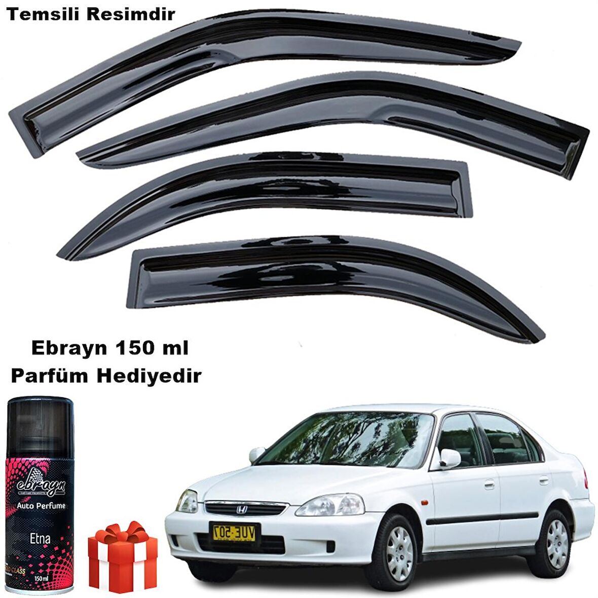 Honda Civic Mügen Cam Rüzgarlığı Sedan 1996-2001 Arası 4 Lü Takım Koku Hediyeli