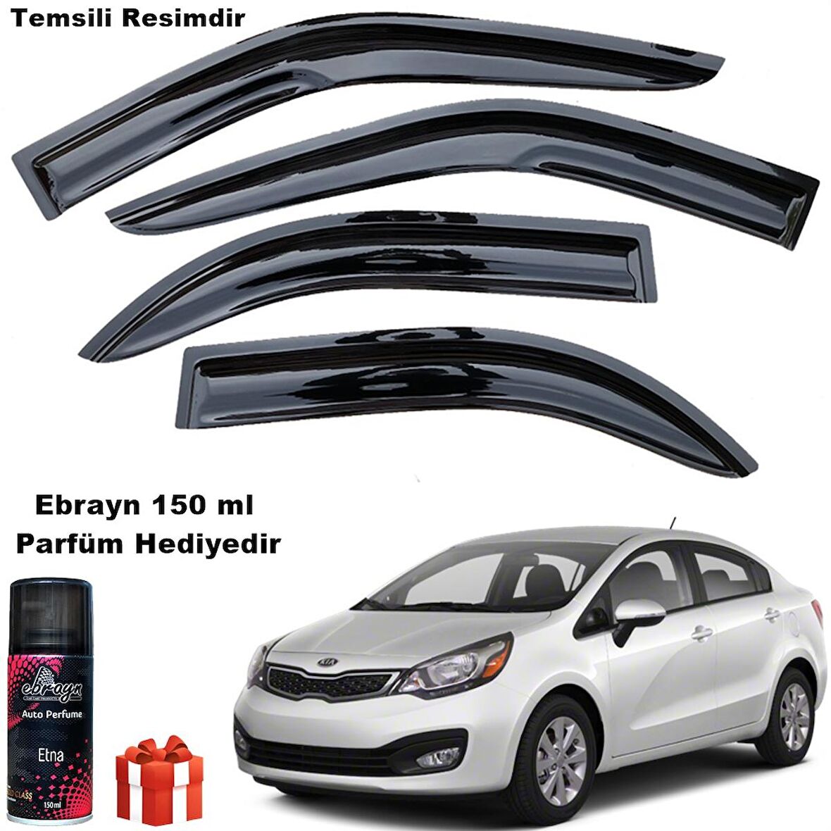 Kia Rio Sedan Mügen Cam Rüzgarlığı 2011-2017 Arası 4 Lü Takım Koku Hediyeli