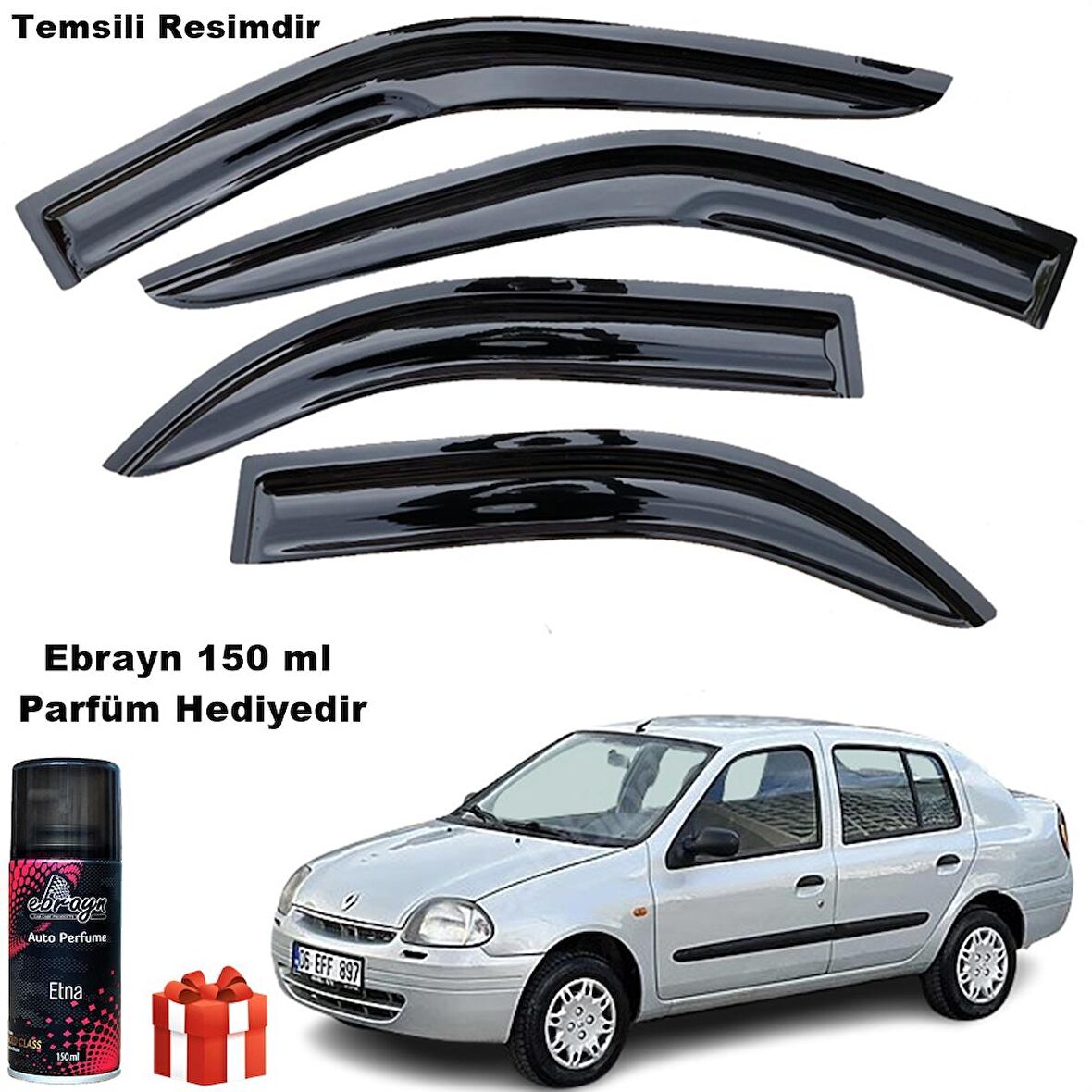 Renault Clio 2 Mügen Cam Rüzgarlığı Sedan 1999-2008 Arası 4 Lü Takım Koku Hediyeli