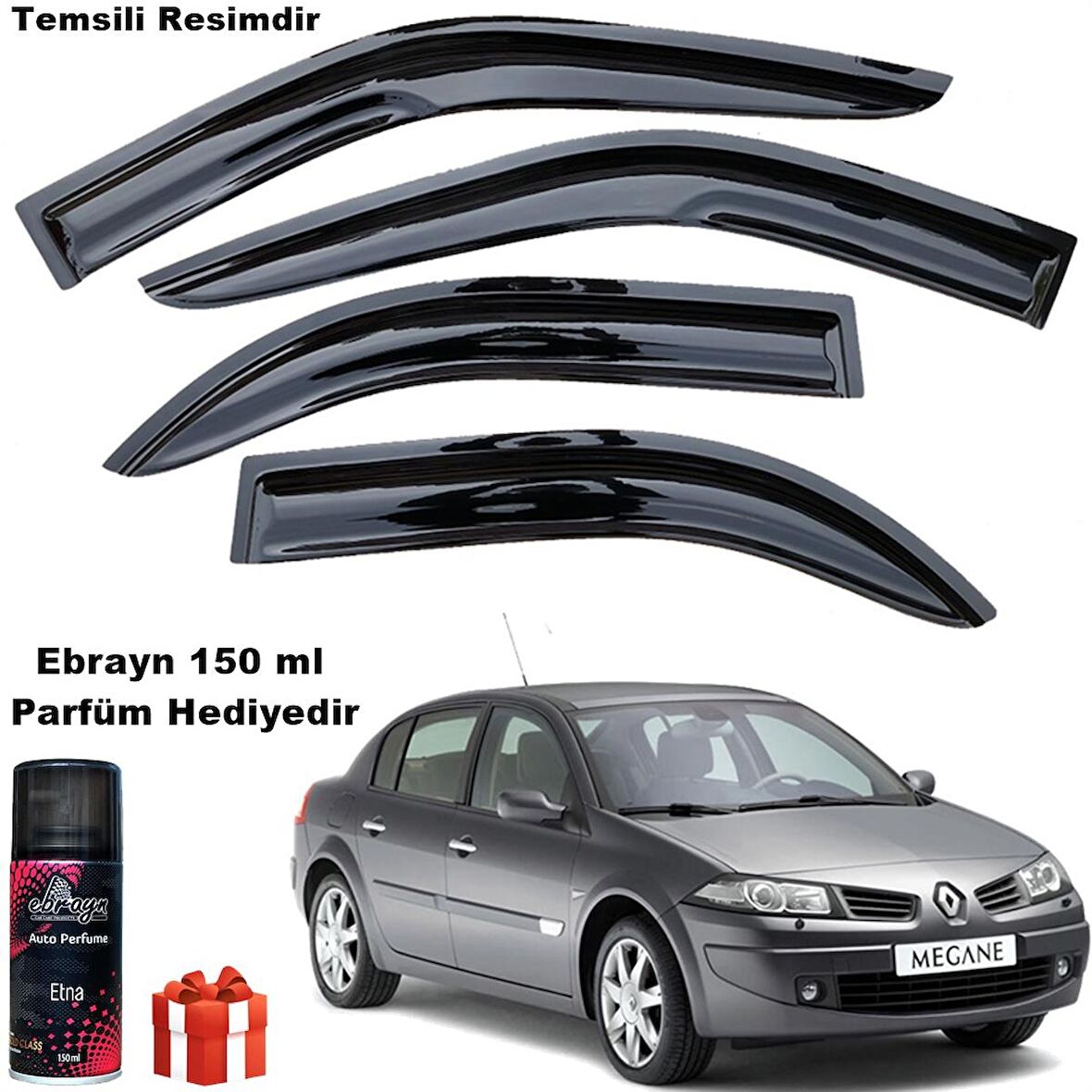 Renault Megane 2 Mügen Cam Rüzgarlığı Sedan 2004-2010 Arası 4 Lü Takım Koku Hediyeli