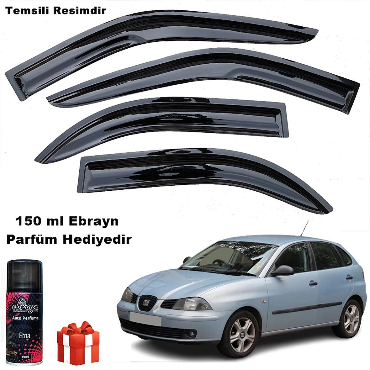 Seat Ibiza Mügen Cam Rüzgarlığı 2002 - 2008 Arası 4 Lü Takım Koku Hediyeli -