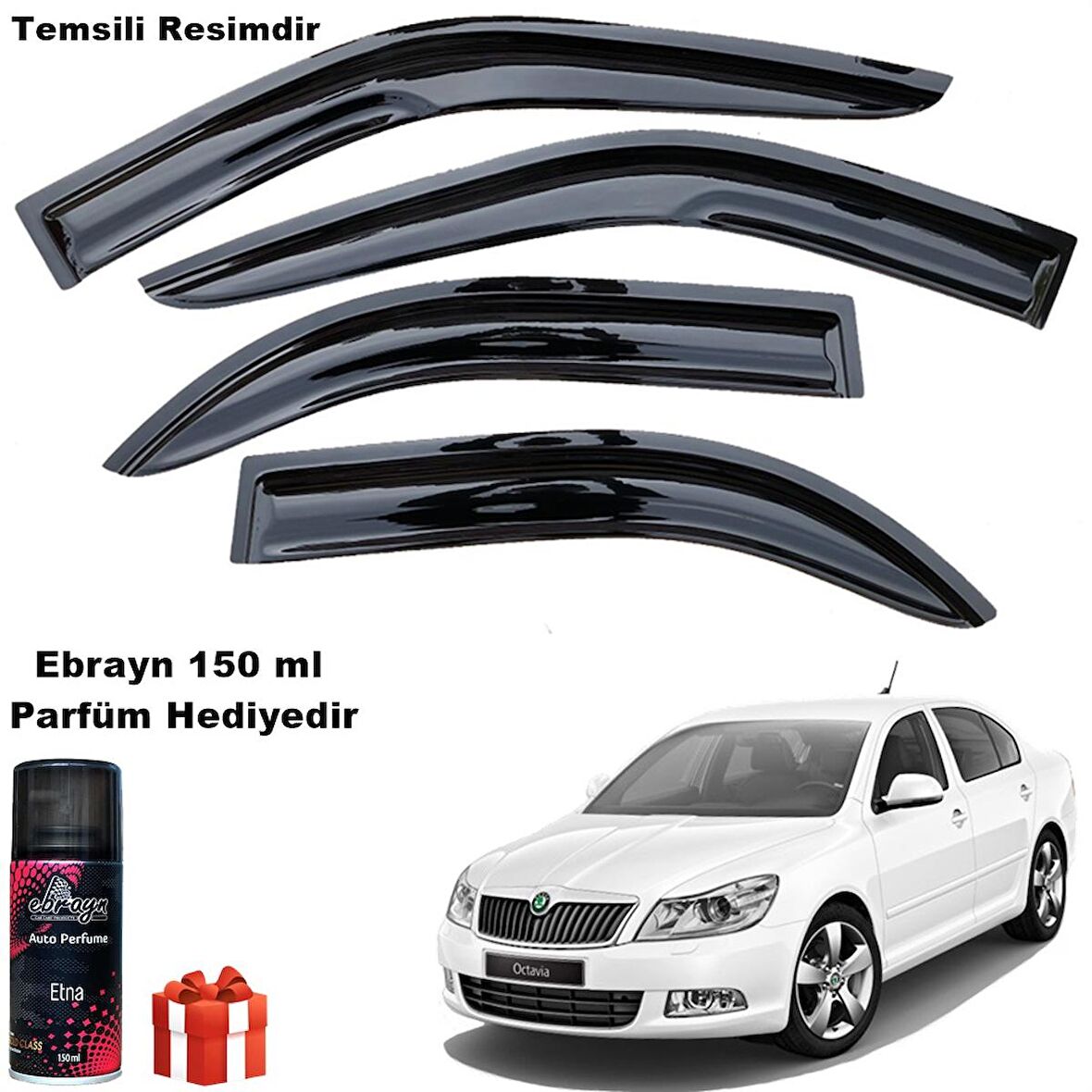 Skoda Octavia A5 Mügen Cam Rüzgarlığı 2005-2012 Arası 4 Lü Takım Koku Hediyeli