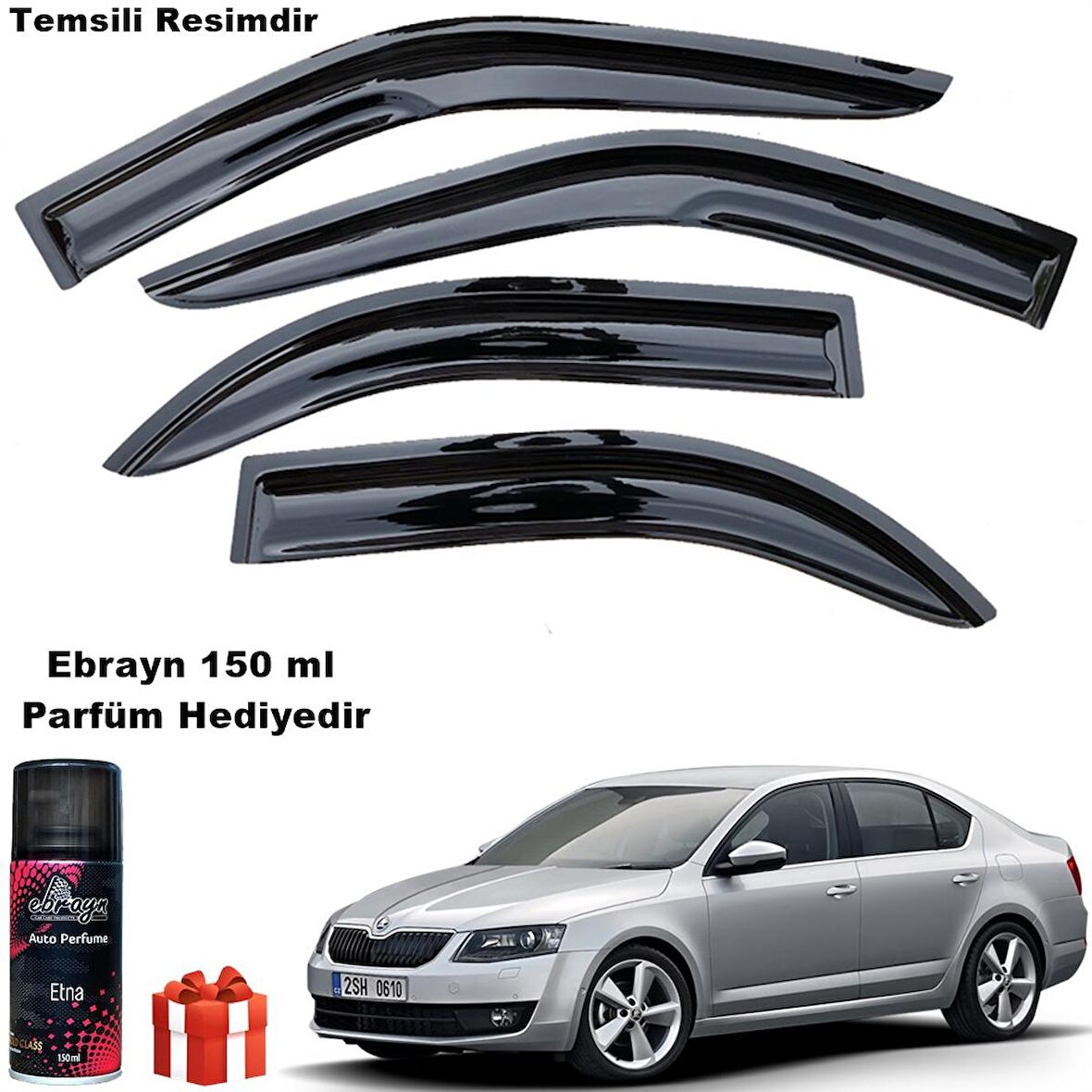 Skoda Octavia A7 Mügen Cam Rüzgarlığı 2013-2020 Arası 4 Lü Takım Koku Hediyeli