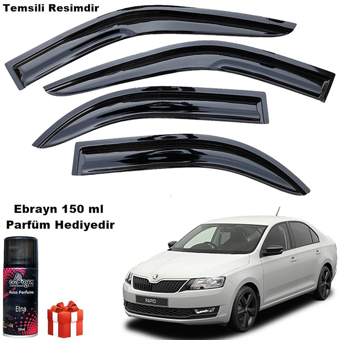 Skoda Rapid Sedan Mügen Cam Rüzgarlığı 2012 Sonrası 4 Lü Takım Koku Hediyeli