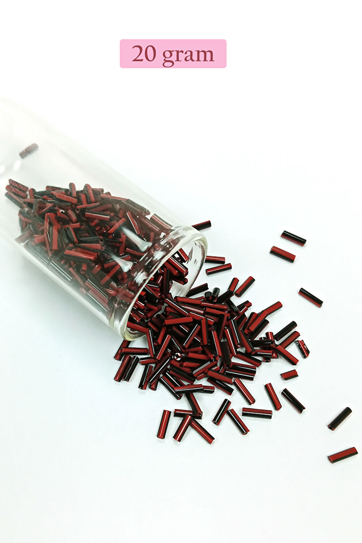 Uzun Boru Kesme Boncuk Çap 2mm Uzunluk 10 mm - 20 Gram - Kırmızı Siyah - BNC252
