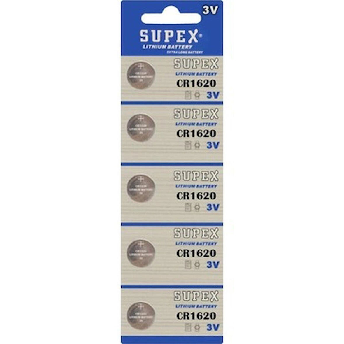 Supex Extra Long Battery CR1620 3V Lityum Düğme Pil 5'li