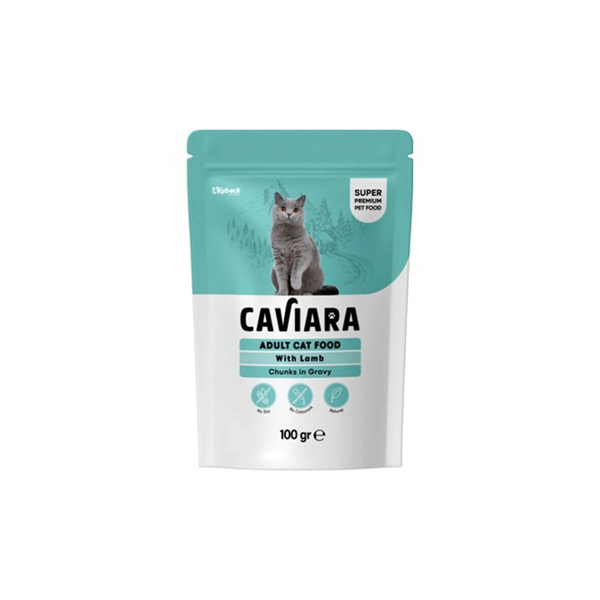 Caviara Pouch Sos Içinde Et Parçacıklı Kuzu Etli Yetişkin Kedi Pouch Yaş Mama 100 gr
