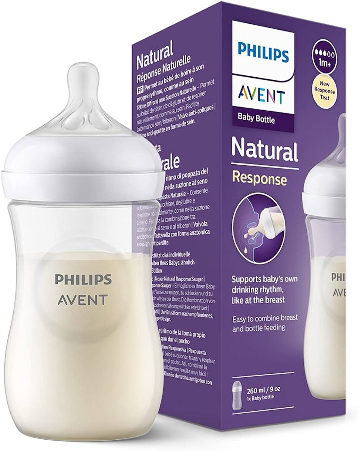 Philips Avent Natural Response PP Biberon 1 Ay+ 260 ml, Tepkili Biberon Emziği SCY903/01