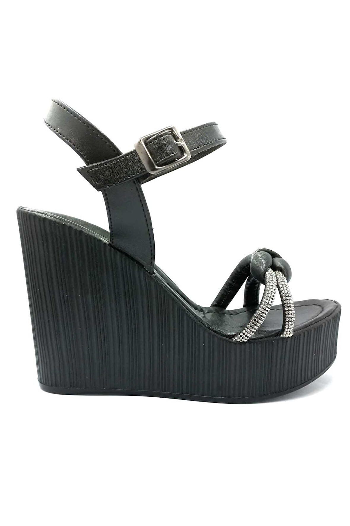 292020 Siyah Taşlı Dolgu Taban Kadın Ayakkabı