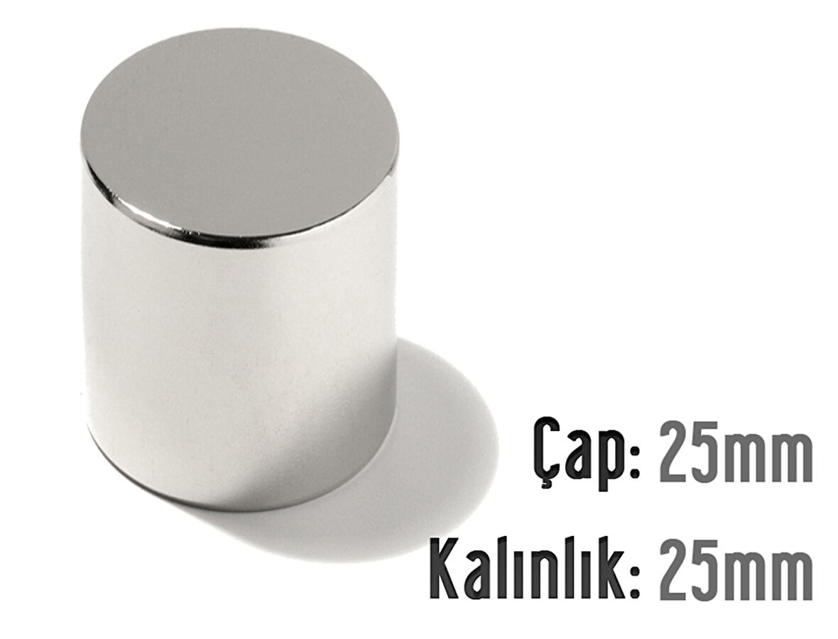 Neodyum Mıknatıs Silindir Çap 25mm , Kalınlık 25mm   ( 1 Adet)