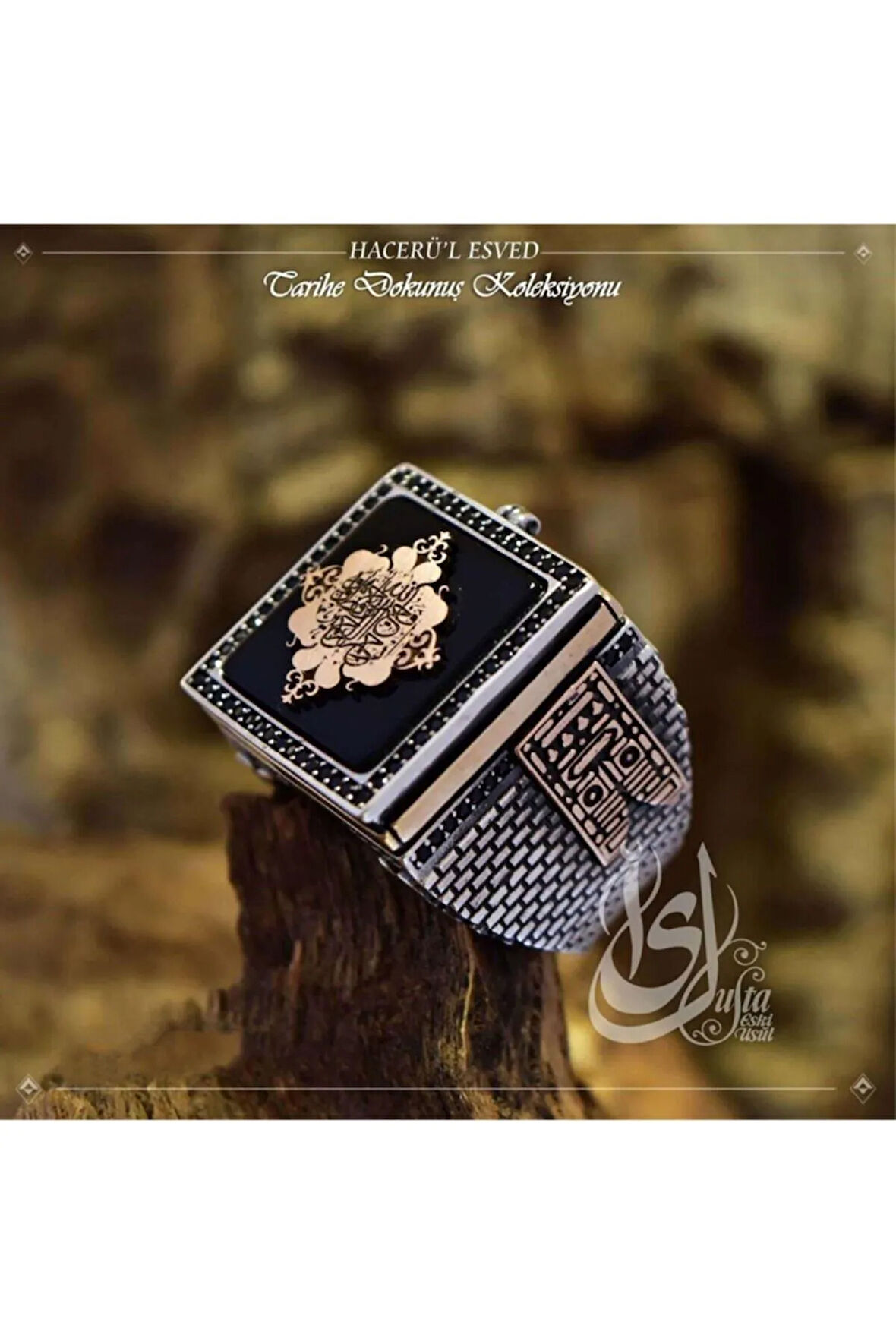 Islam Usta Tasarımı Hacer'ül Esved Gümüş Erkek Yüzük