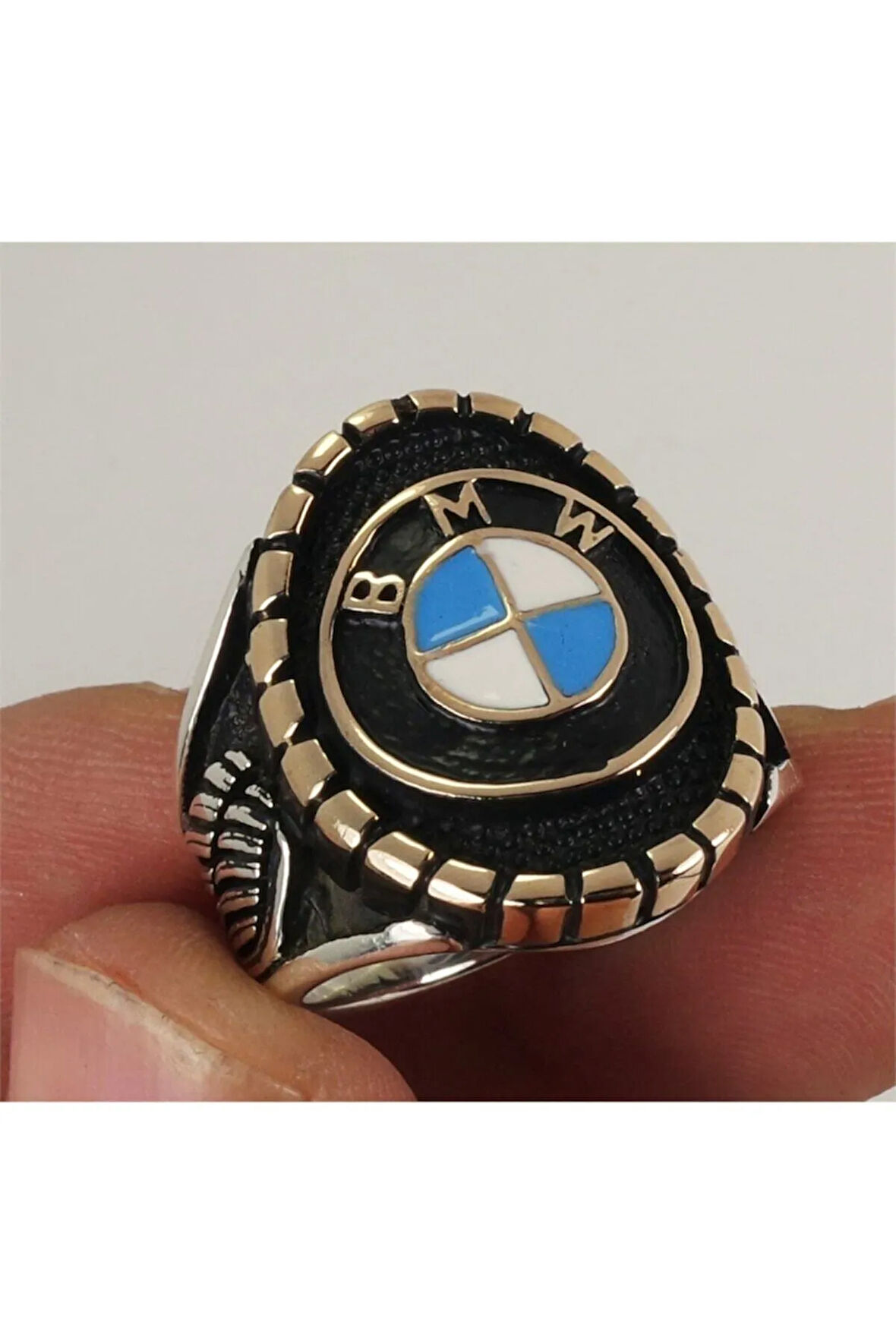 Bmw Logolu Amblemli Gümüş Erkek Yüzük