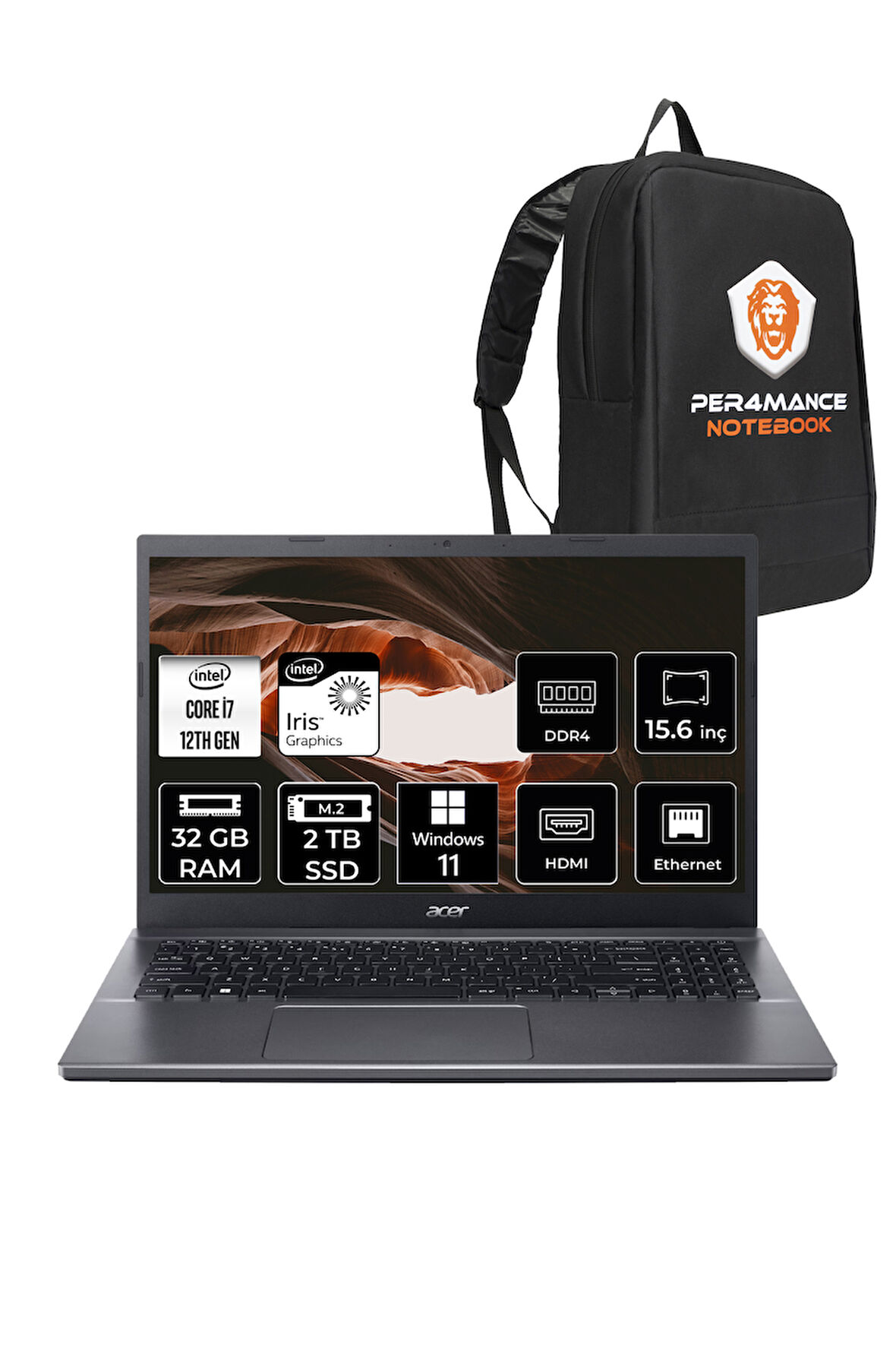 Acer Extensa 15 EX215-55 i7-1255U 32GB RAM 2TB SSD 15.6'' FHD W11P Dizüstü Bilgisayar & PER4 ÇANTA