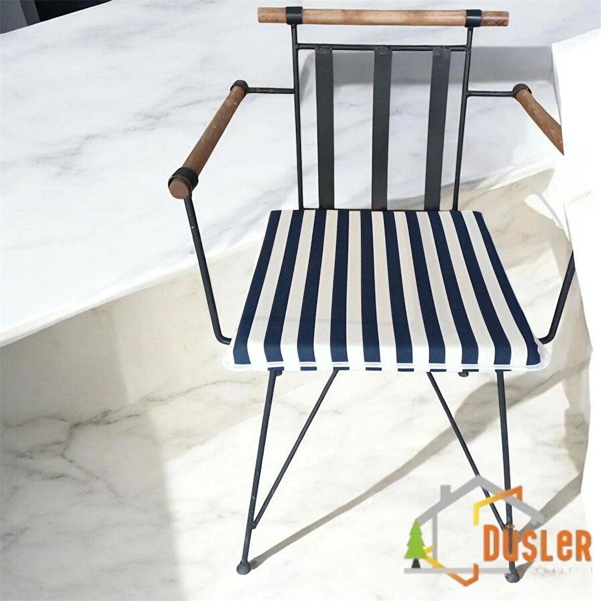 40x40 Lacivert Beyaz Çizgili Alt Sandalye Minderi 4 cm