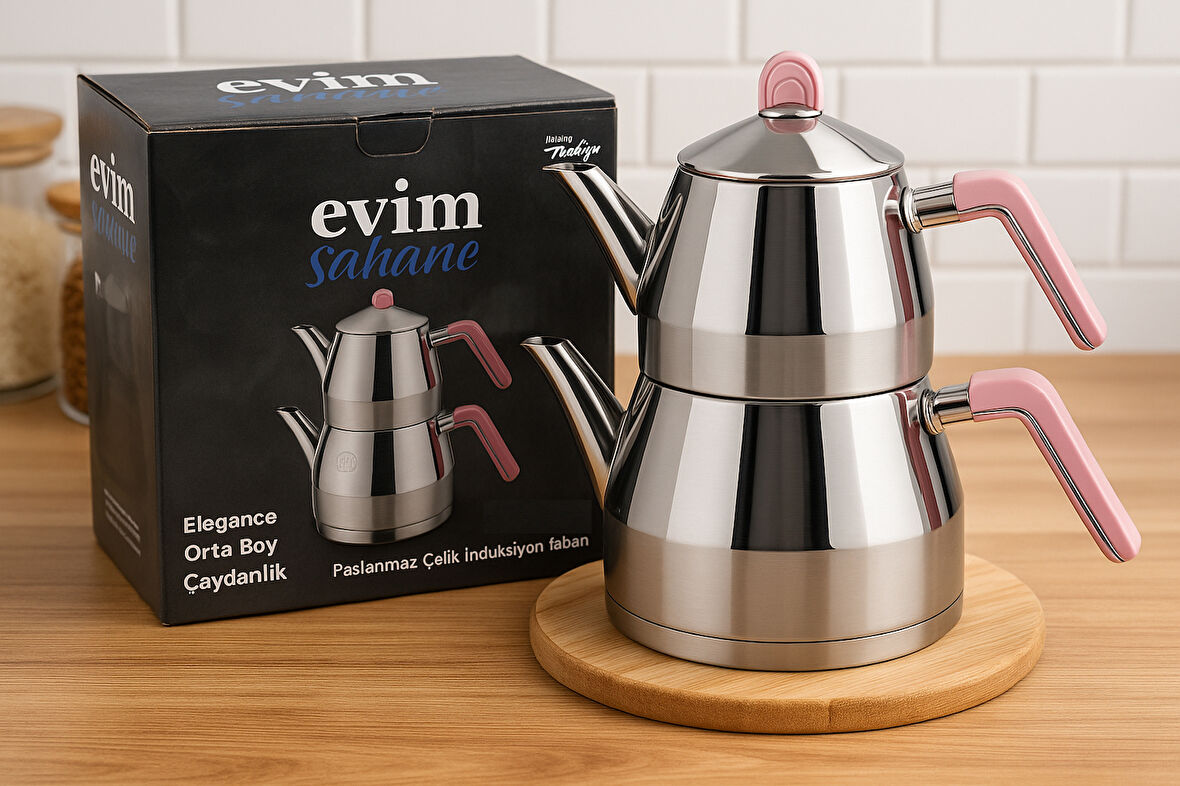 Evim Şahane Elegance Serisi Orta Boy Çaydanlık - 18/10 Paslanmaz Çelik,  Şık