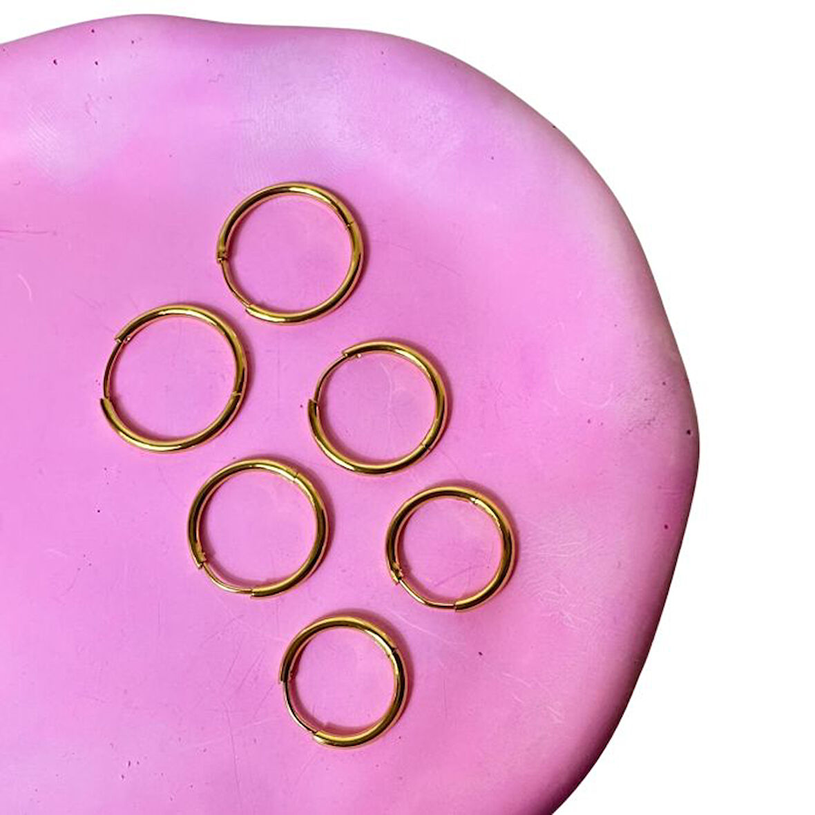 Uretti - Melik 9215 5721 6'lı Halka Küpe 3 Boy 3 Çift Kombin Çoklu Gold Küpe