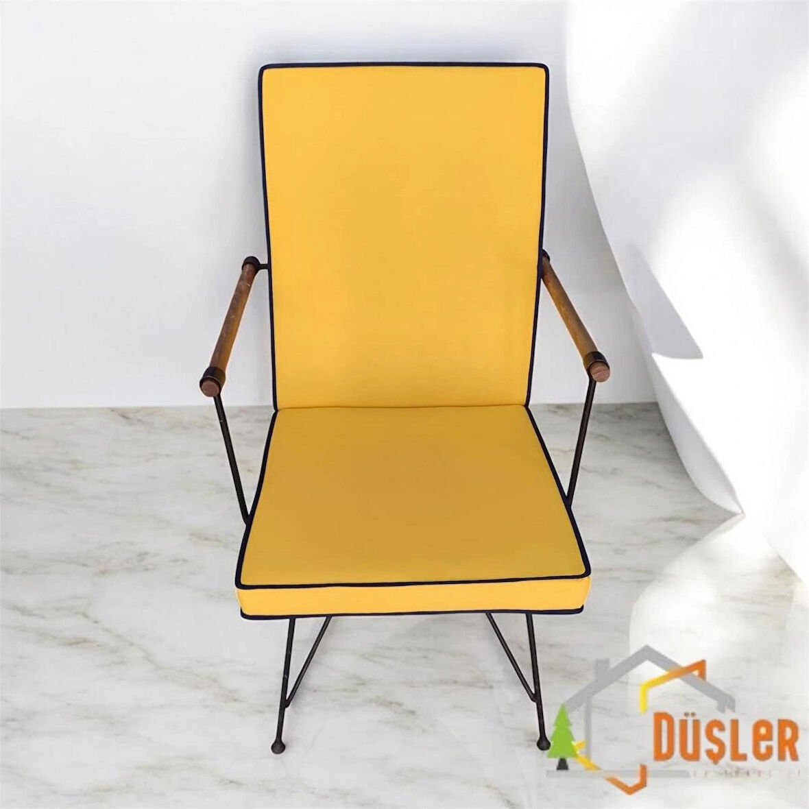 40x90 Sarı Renkli Lacivert Biyeli Sırtlı Sandalye Minderi 5 cm
