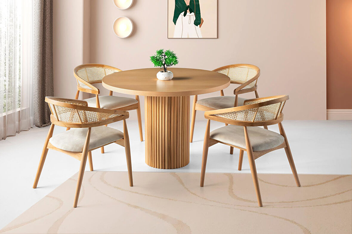 Nova Gazel Ağaç Oval Mutfak Masa Takımı 110 cm