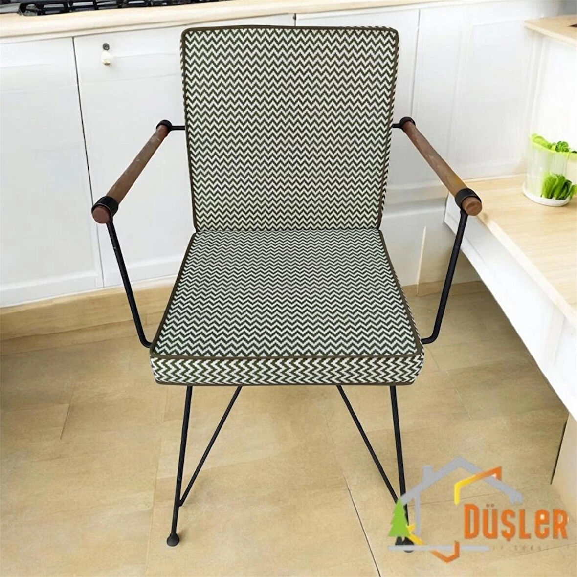 40x80 Yeşil Zikzak Desenli Yeşil Biyeli Sırtlı Sandalye Minderi 5 cm