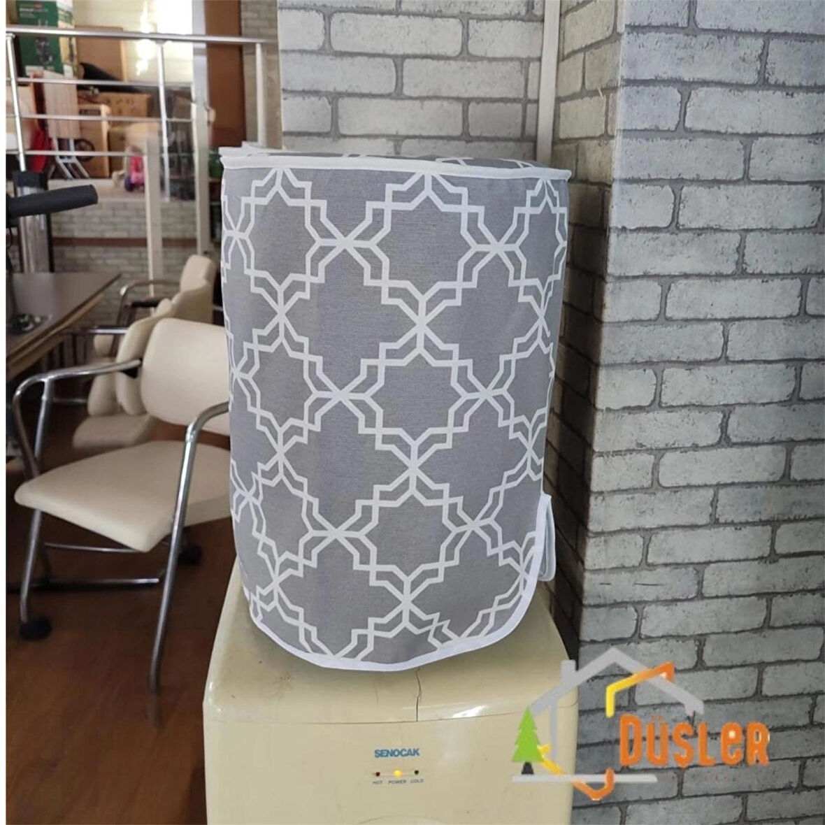 Gri Desenli Damacana Kılıfı Sebil Koruma Duck Kumaş Su Seviyesi Göstergeli Saklama Örtüsü 