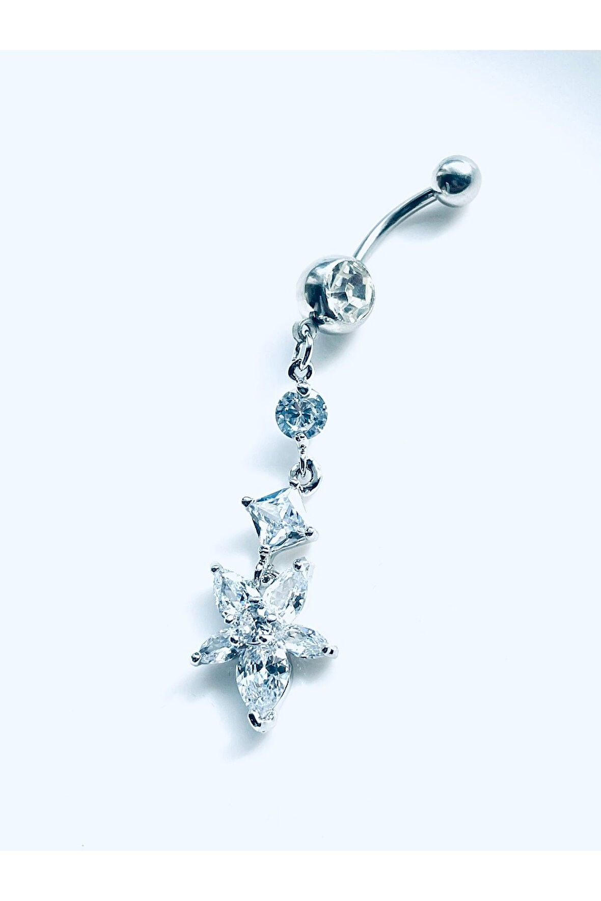 316 L Cerrahi Çelik Papatya Zirkon Taşlı Göbek Piercing