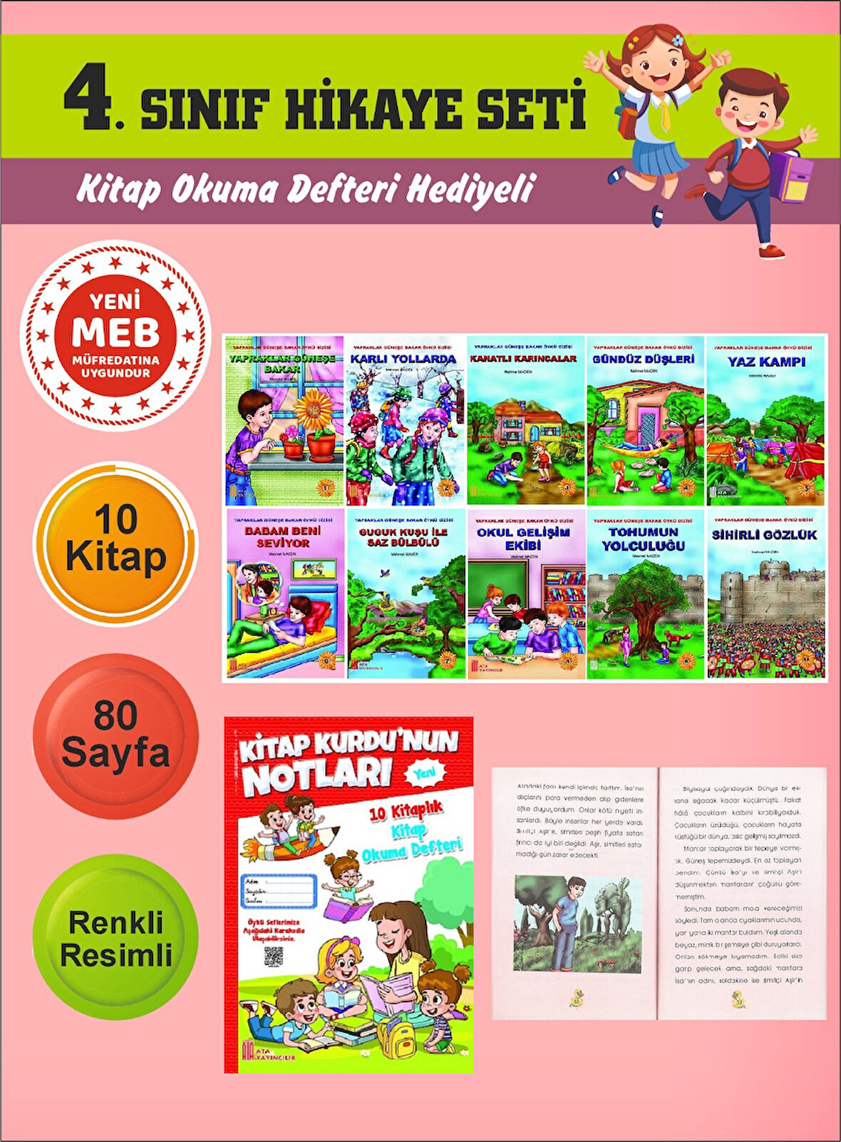 4.Sınıflar İçin Okumayı Sevdiren 10 lu Hikaye Seti 5 (Kitap Okuma Defteri Hediyeli)