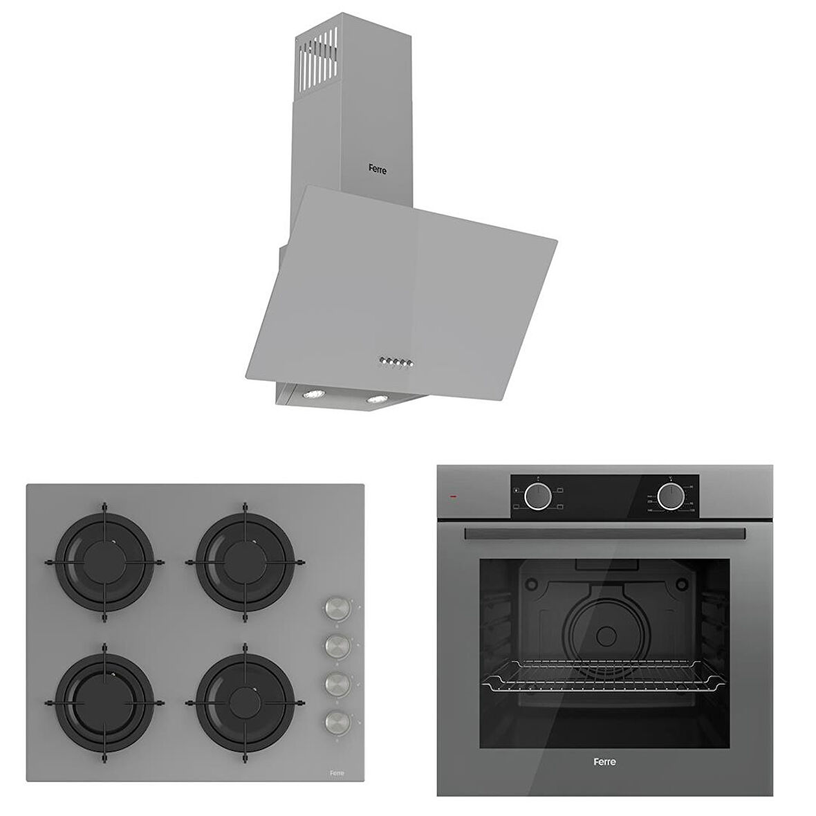 Ferre Pure Cs Serisi Gri Cam Ankastre Set D088 - CS208 - XE61CPR