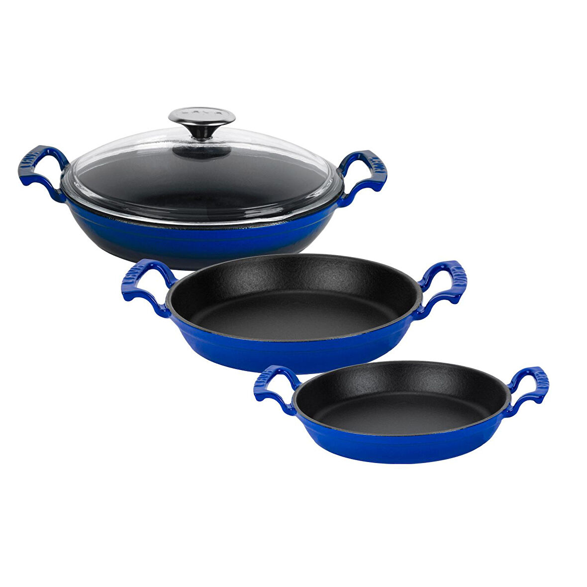 Cam Kapaklı 3'li Mavi Sahan Seti (16 Cm - 20 Cm-24cm)