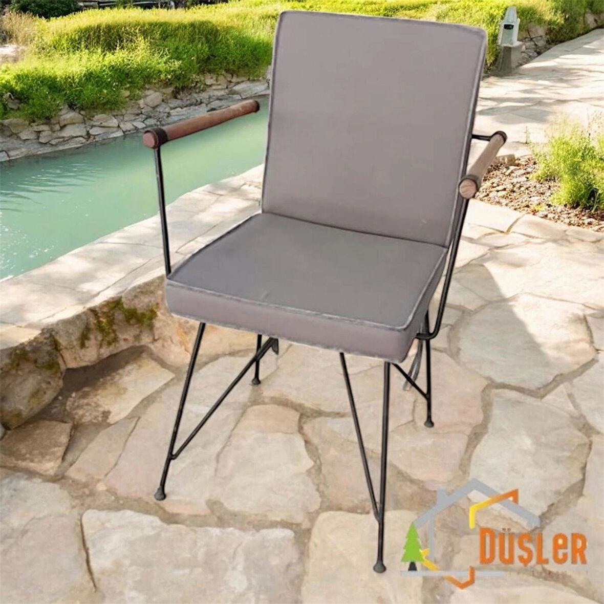 40x80 Antrasit Kumaş Antrasit Biye Sırtlı Sandalye Minderi 5 cm