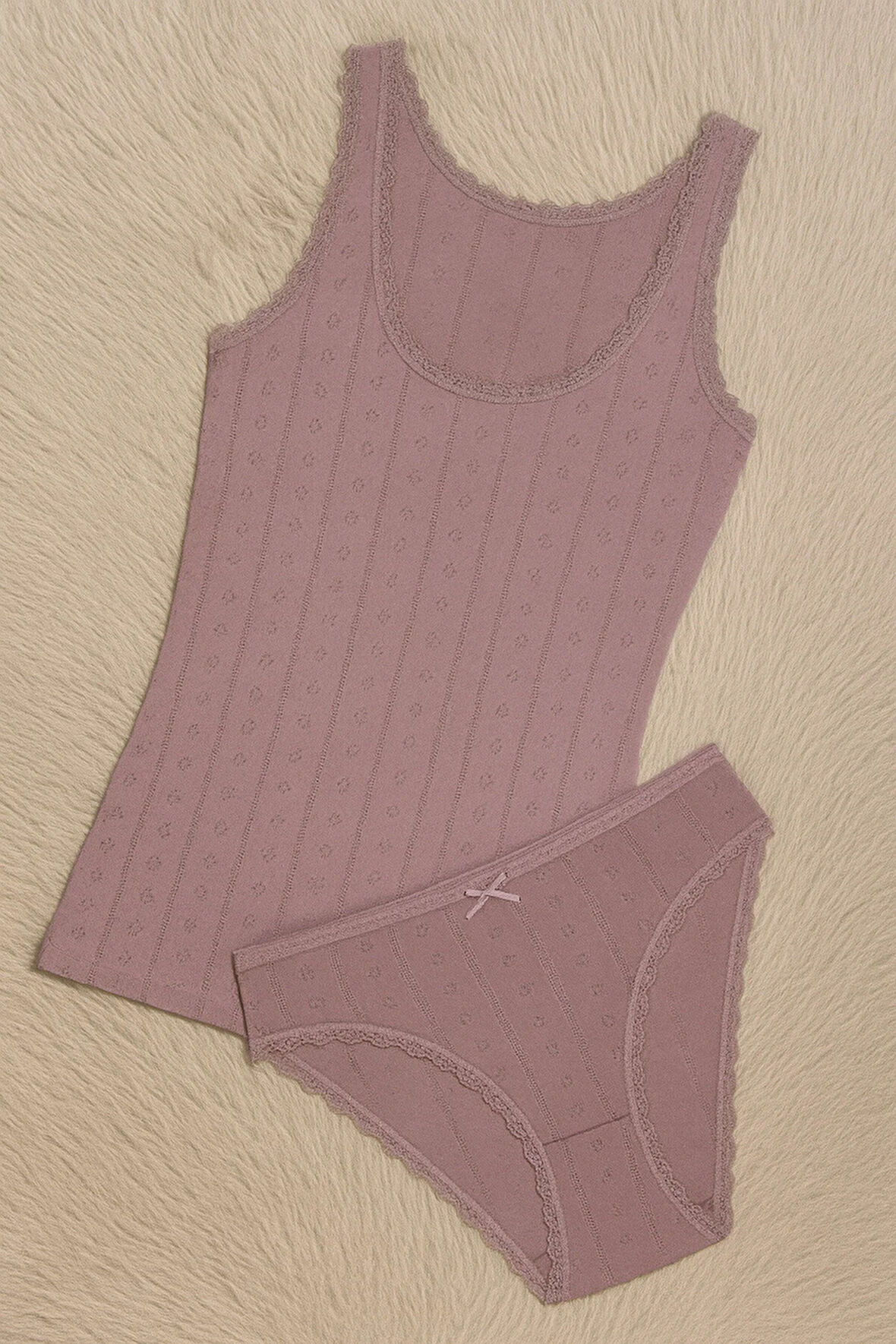 %100 Pamuk Jakarlı Kalın Askılı Mürdüm Bikini Külot Takım LL.IL22.KE95.001