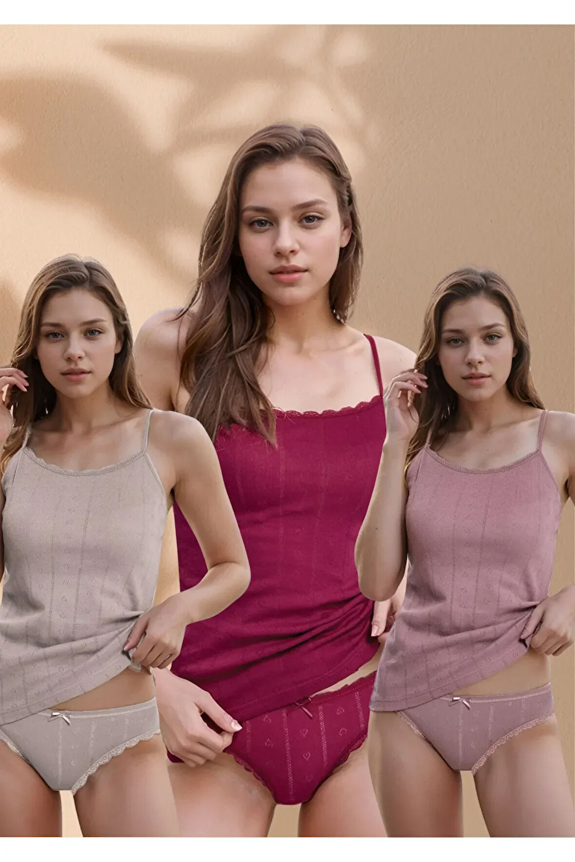 3 Adet Siyah-Beyaz-Gri %100 Pamuklu Kalp Desen İp Askılı & Bikini Külot 2'li Takım LL.IL22.KE942.001