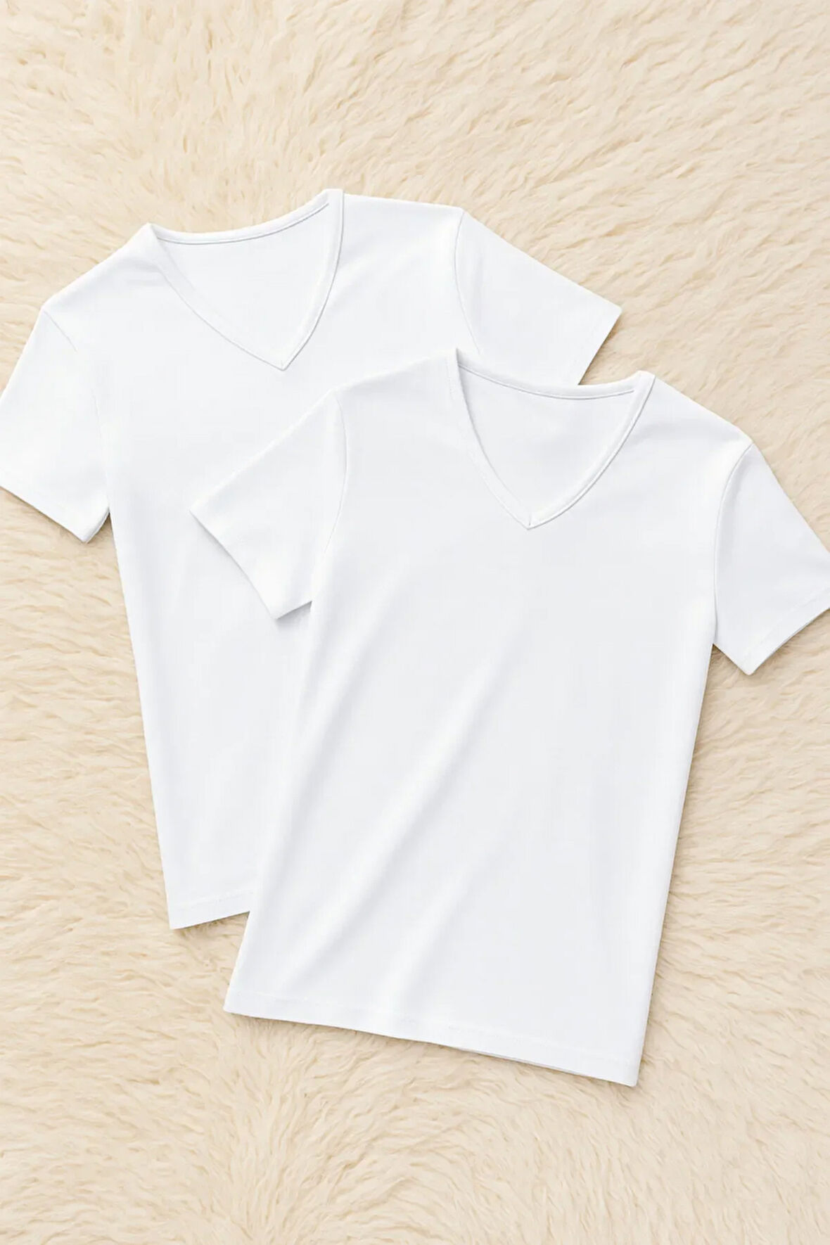 Erkek %100 Pamuklu V Yaka Kısa Kollu 2 Adet Beyaz T-Shirt LL.IL10.KE12.001