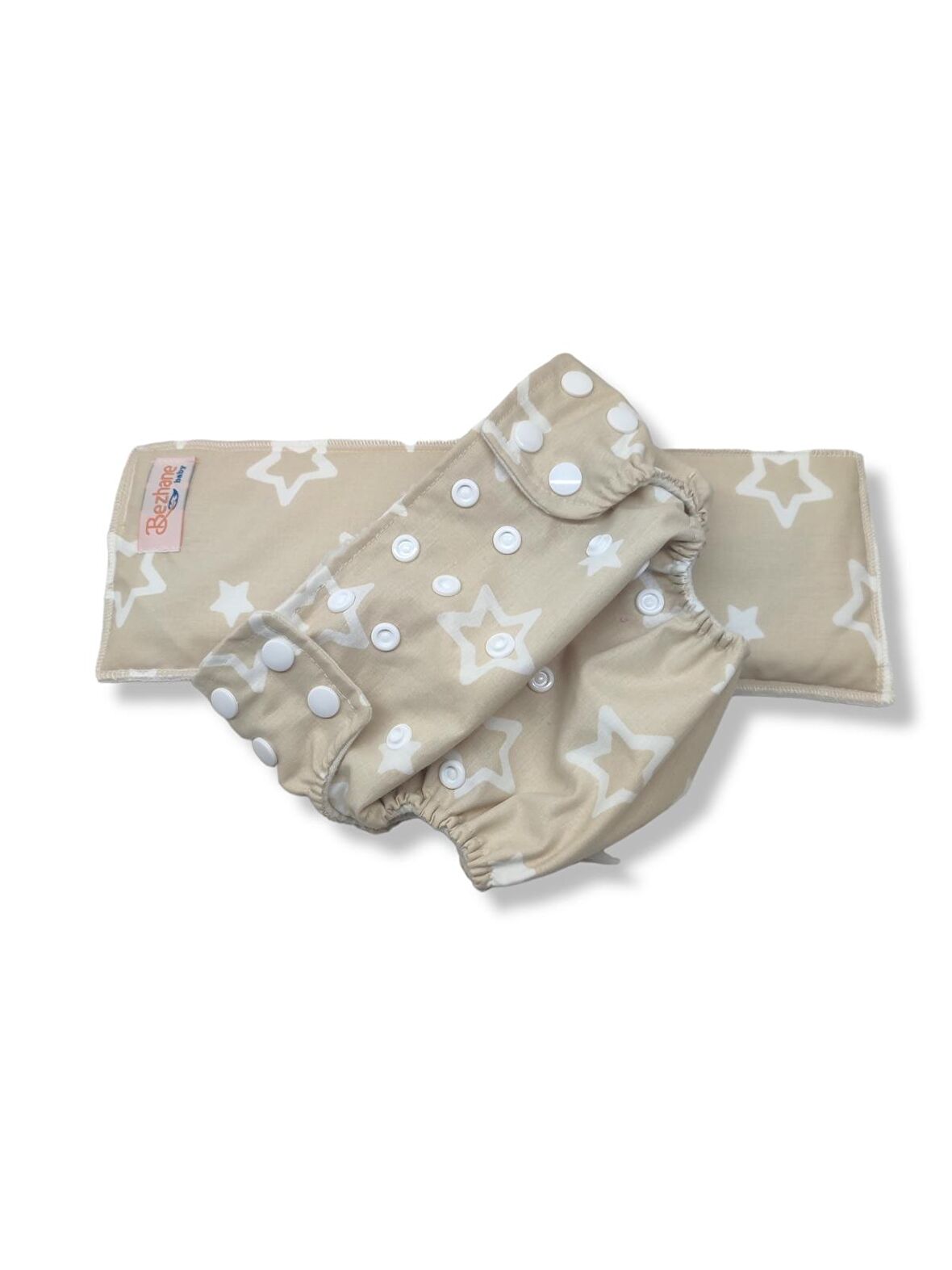 BEZHANE Baby Yıkanabilir Bebek Bezi Cepli Yıldızlı Kapiçino (3kg-12kg)+1 Numara 7 katlı Emici Ped