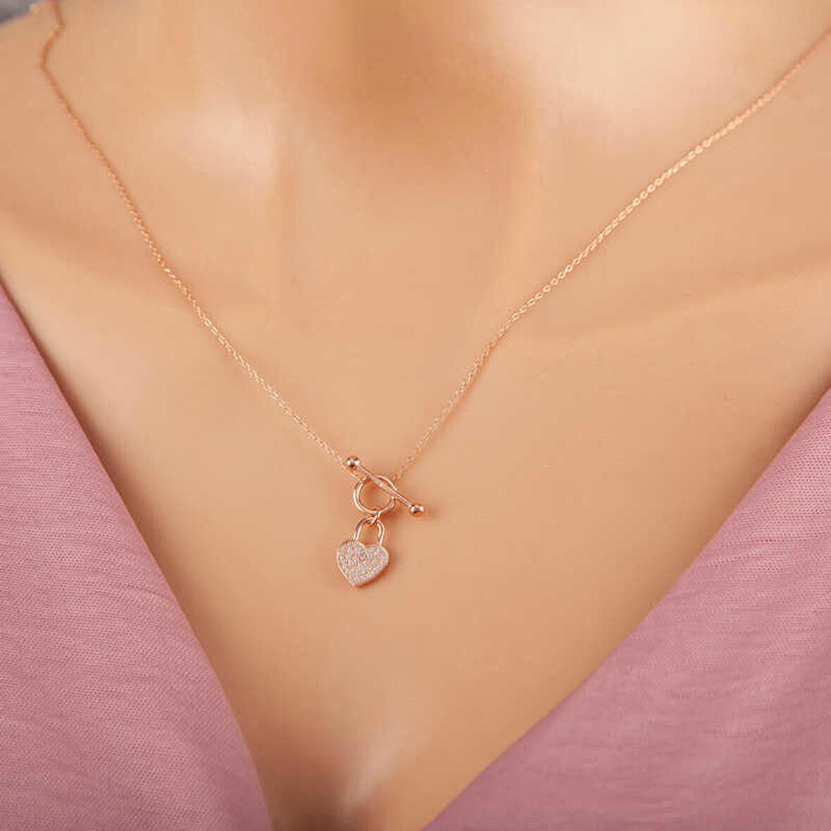 himarry 925 Ayar Gümüş Rose Sallantılı Kalp Kadın Kolye