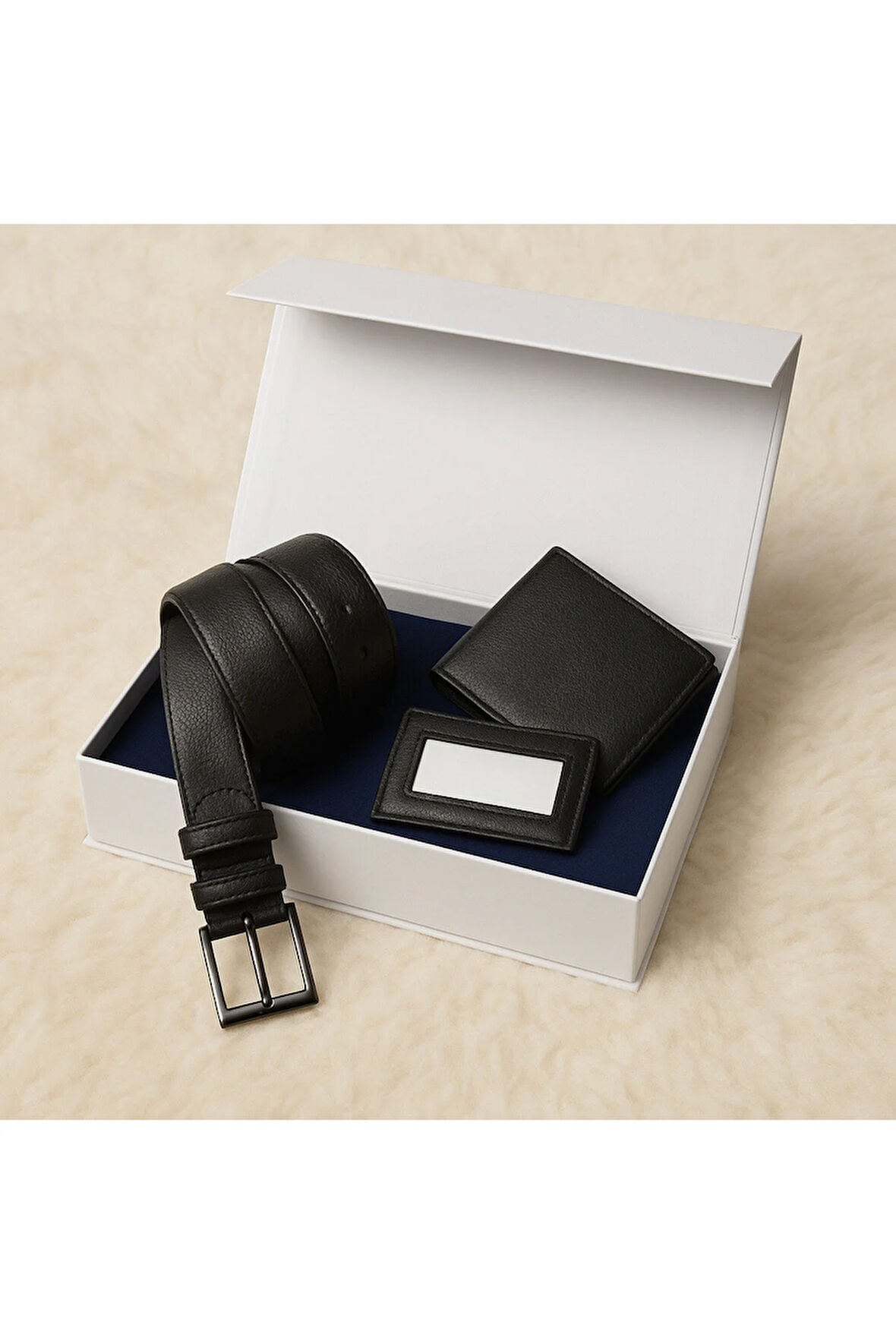 Erkek Siyah Hediyelik - Çeyizlik 3'lü Kemer & Cüzdan & Kartlık Seti LL.GC515.001