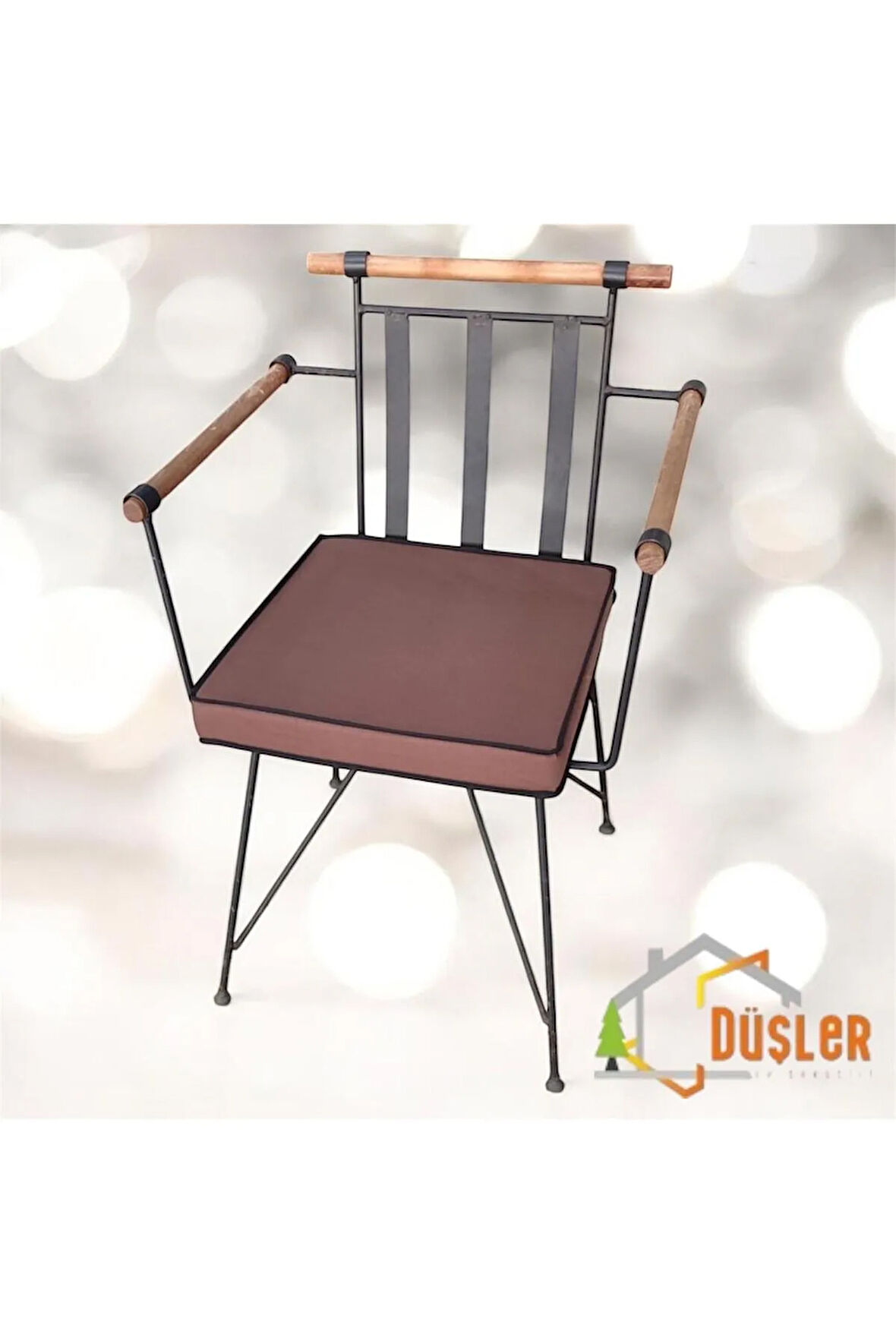 40x40 Kahverengi Su ve Leke İtici Fermuarlı Bağcıklı Siyah Biyeli Sandalye Minderi 5 cm