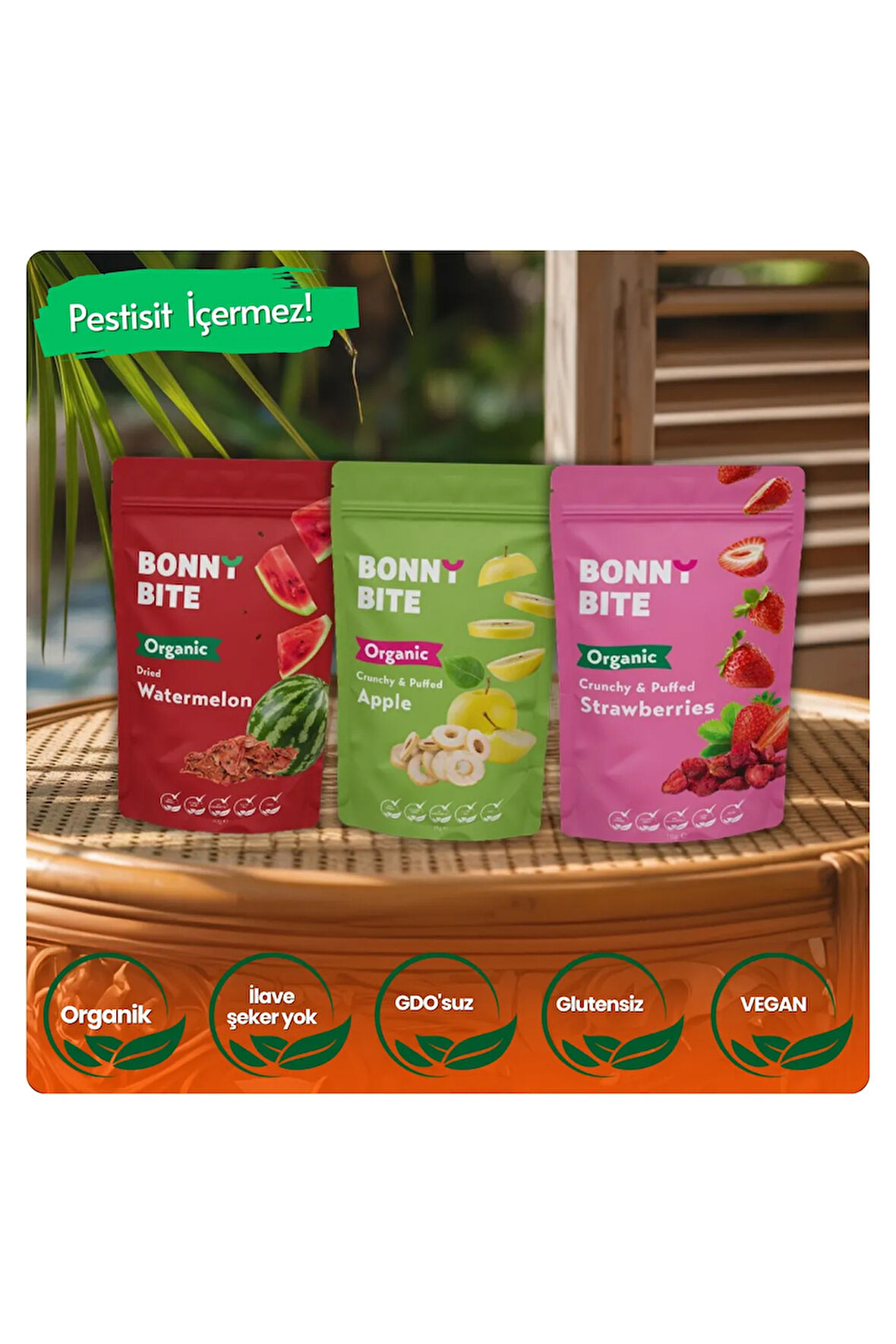 KURUTULMUŞ ORGANİK KARPUZ, ELMA & ÇİLEK 3'LÜ PAKETİ