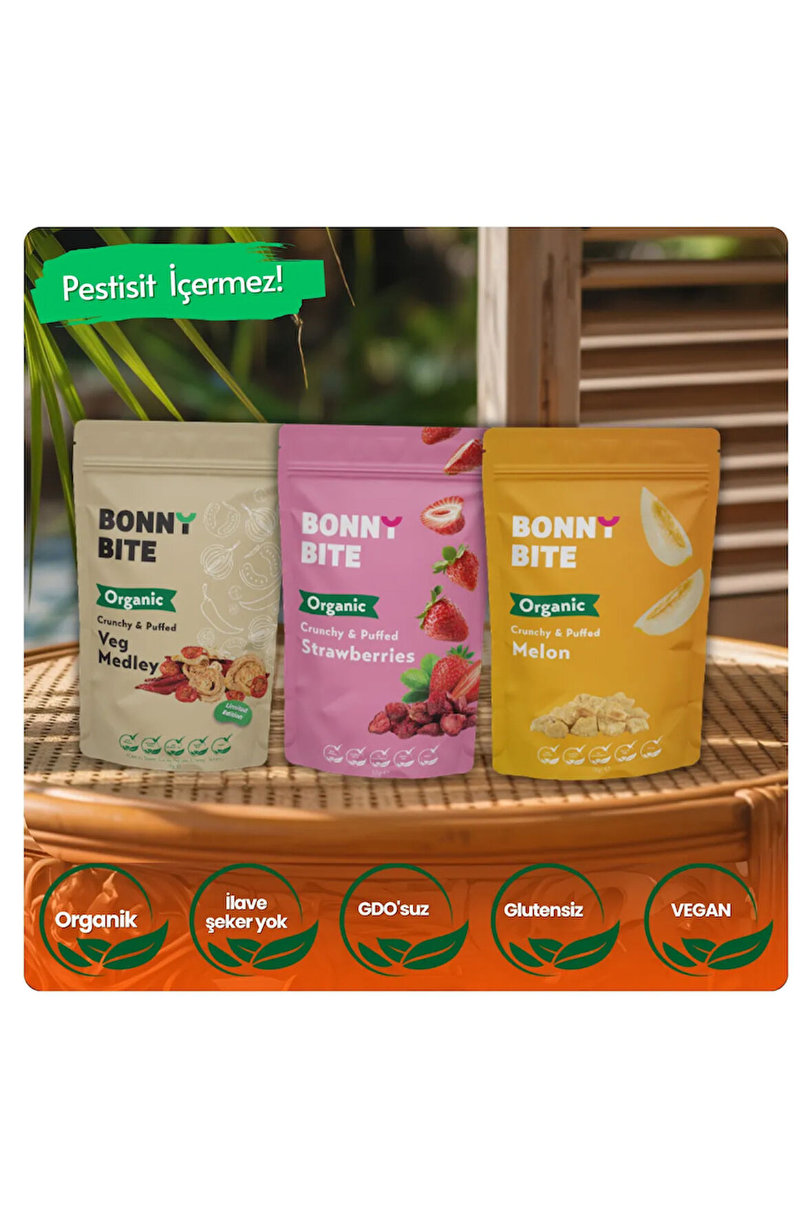 KURUTULMUŞ ORGANİK SEBZE, ÇİLEK & ÇITIR KAVUN 3'LÜ PAKETİ