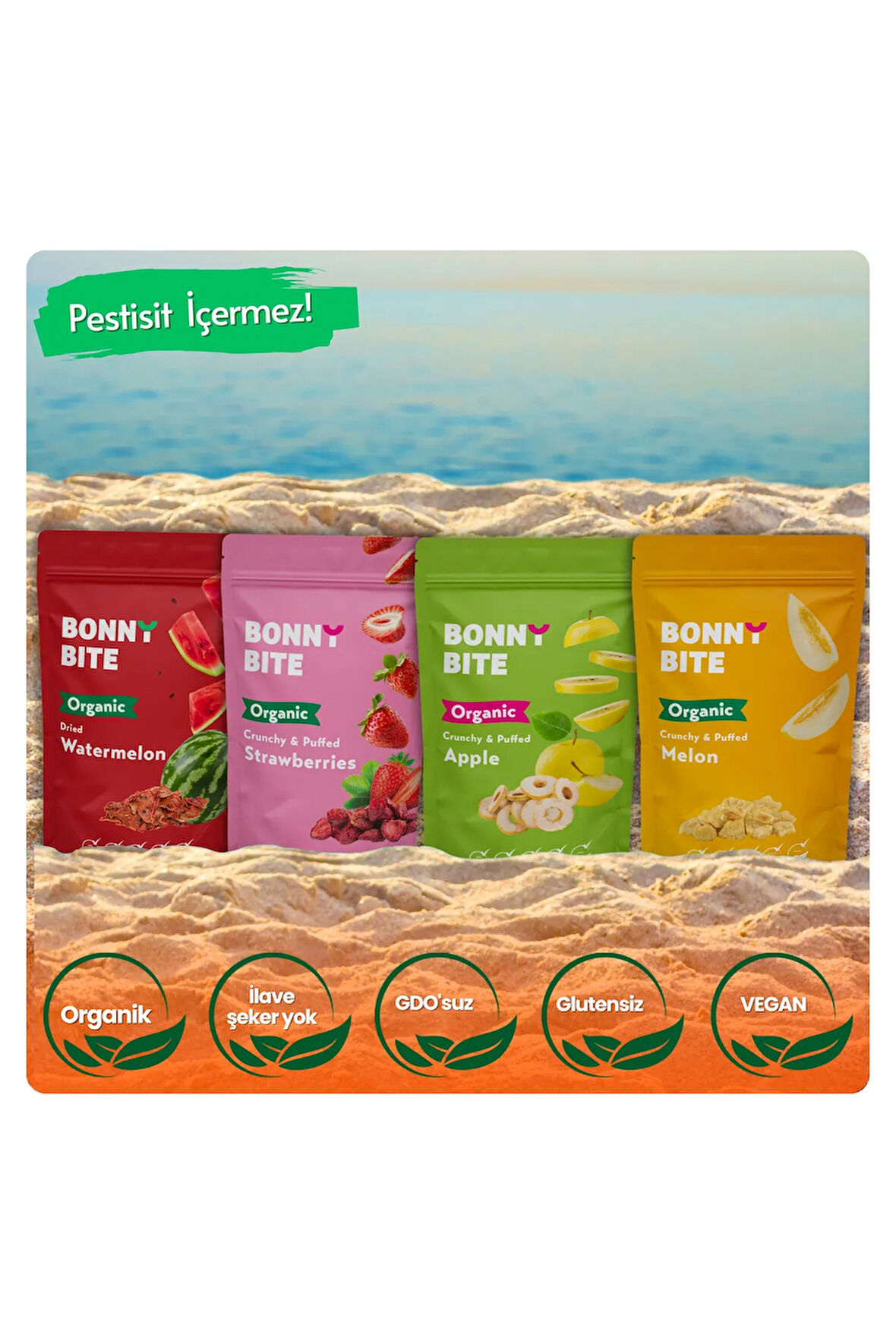 KURUTULMUŞ ORGANİK KARPUZ, ÇİLEK, ELMA & ÇITIR KAVUN 4'LÜ PAKETİ