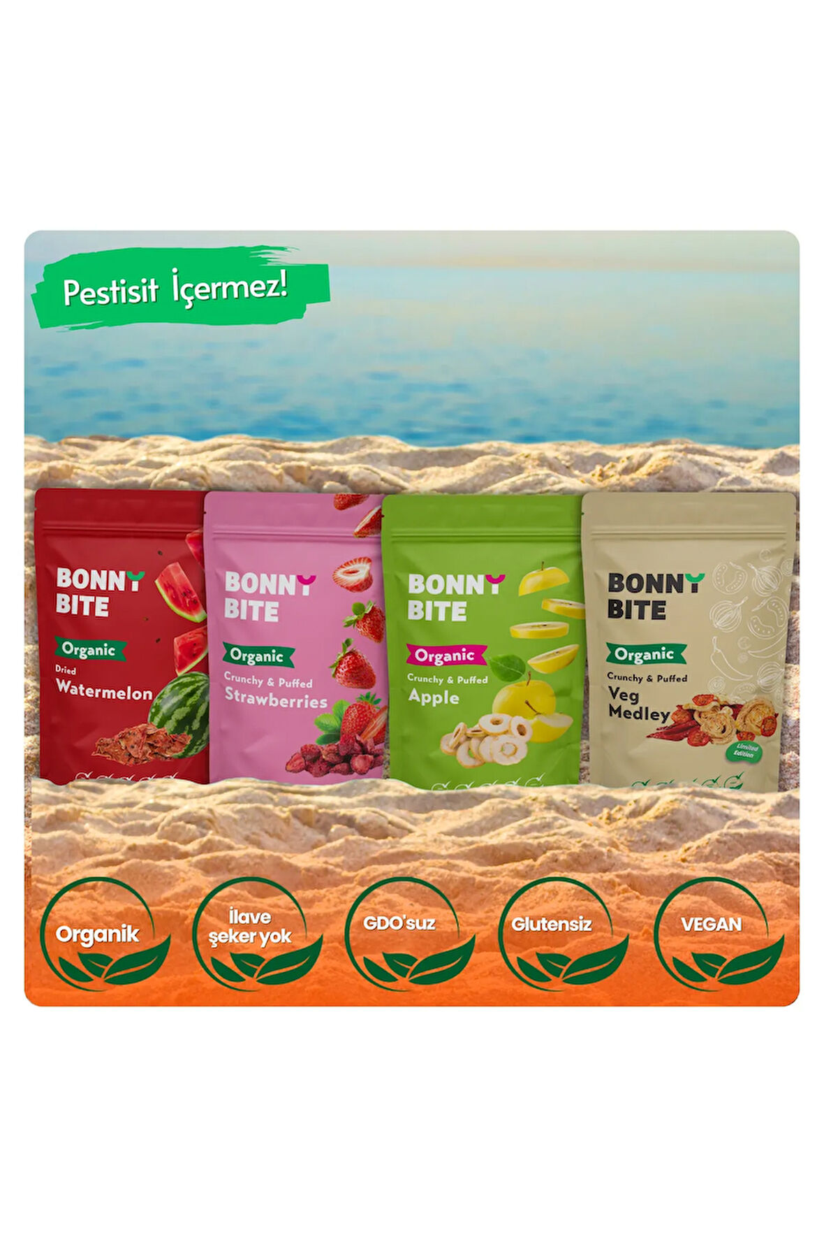 KURUTULMUŞ ORGANİK KARPUZ, ÇİLEK, ELMA & SEBZE 4'LÜ PAKETİ