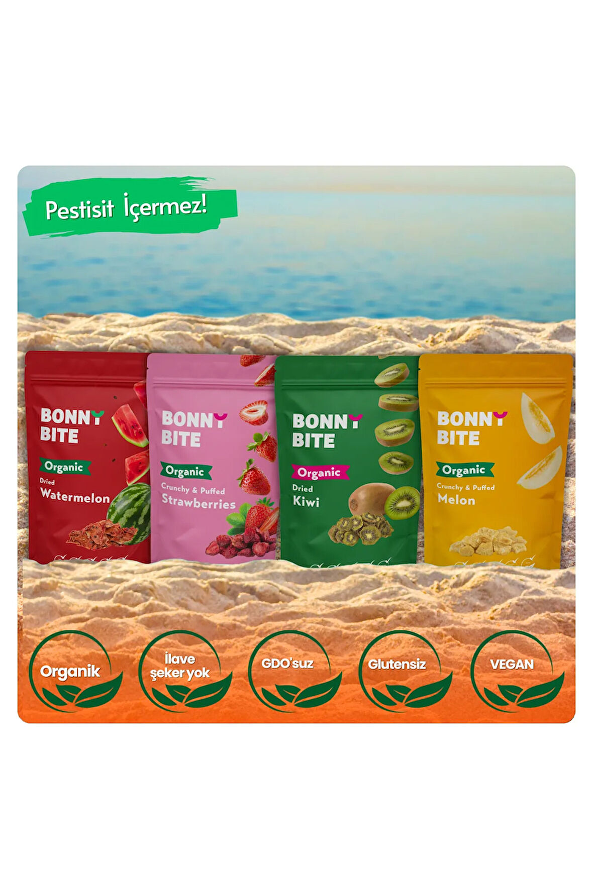 KURUTULMUŞ ORGANİK KARPUZ, ÇİLEK, KİVİ & ÇITIR KAVUN 4'LÜ PAKETİ