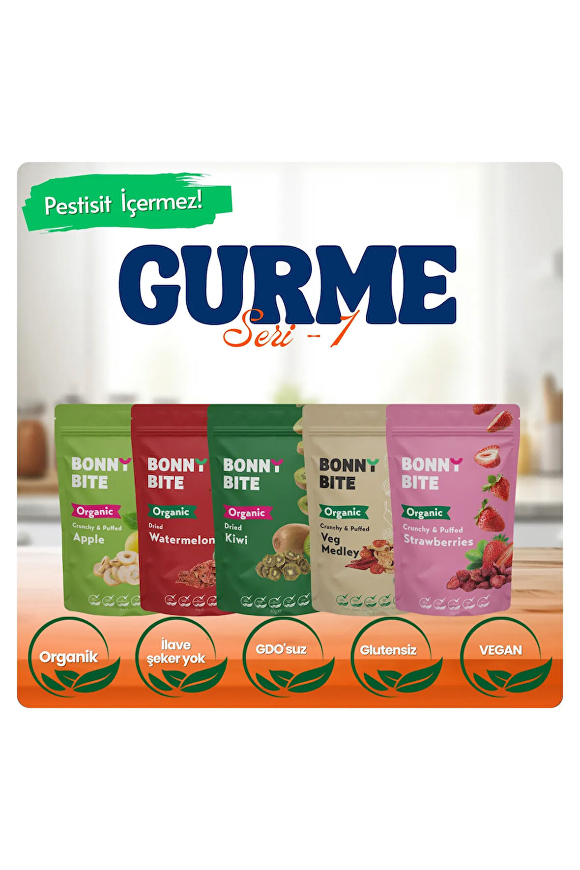 KURUTULMUŞ ORGANİK ELMA, KARPUZ, KİVİ, SEBZE & ÇİLEK 5'Lİ PAKETİ (GURME SERİSİ 1)